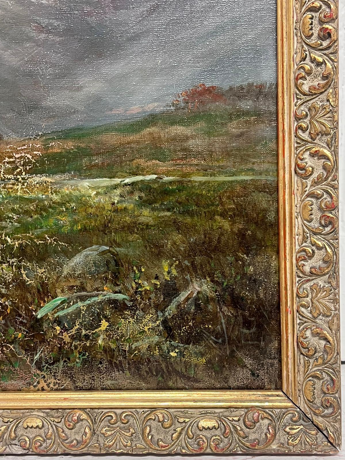 Antique Scottish Highlands Signed Oil Painting Romantic Sunset Cottage Glen For Sale 3
