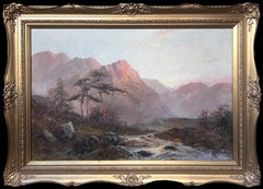 Antique Scottish Highlands Traditional Torrent River Scene Signed Oil Painting