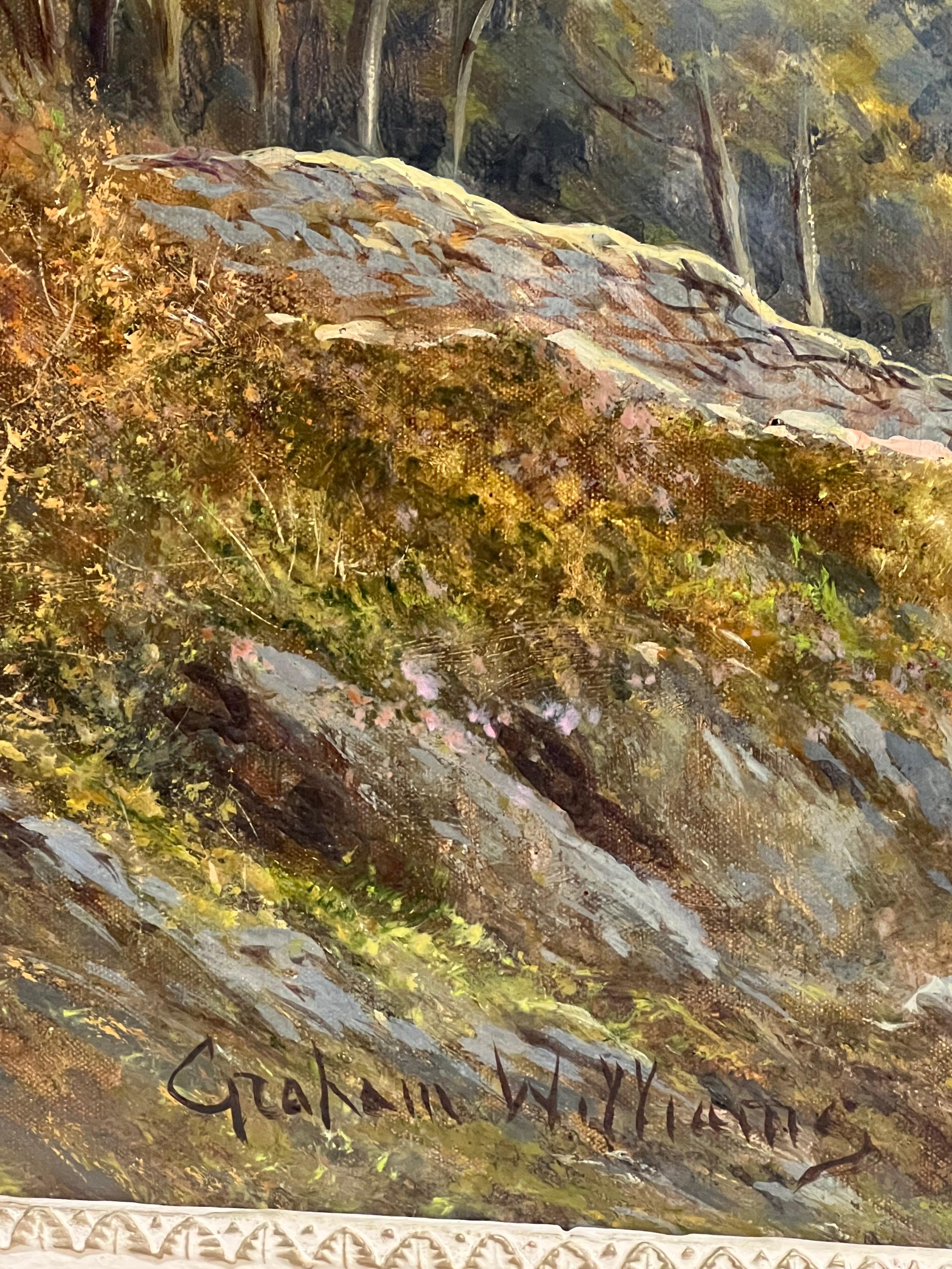 Antiguo cuadro al óleo de paisaje escocés dramático Highland Loch & Bridge en venta 6