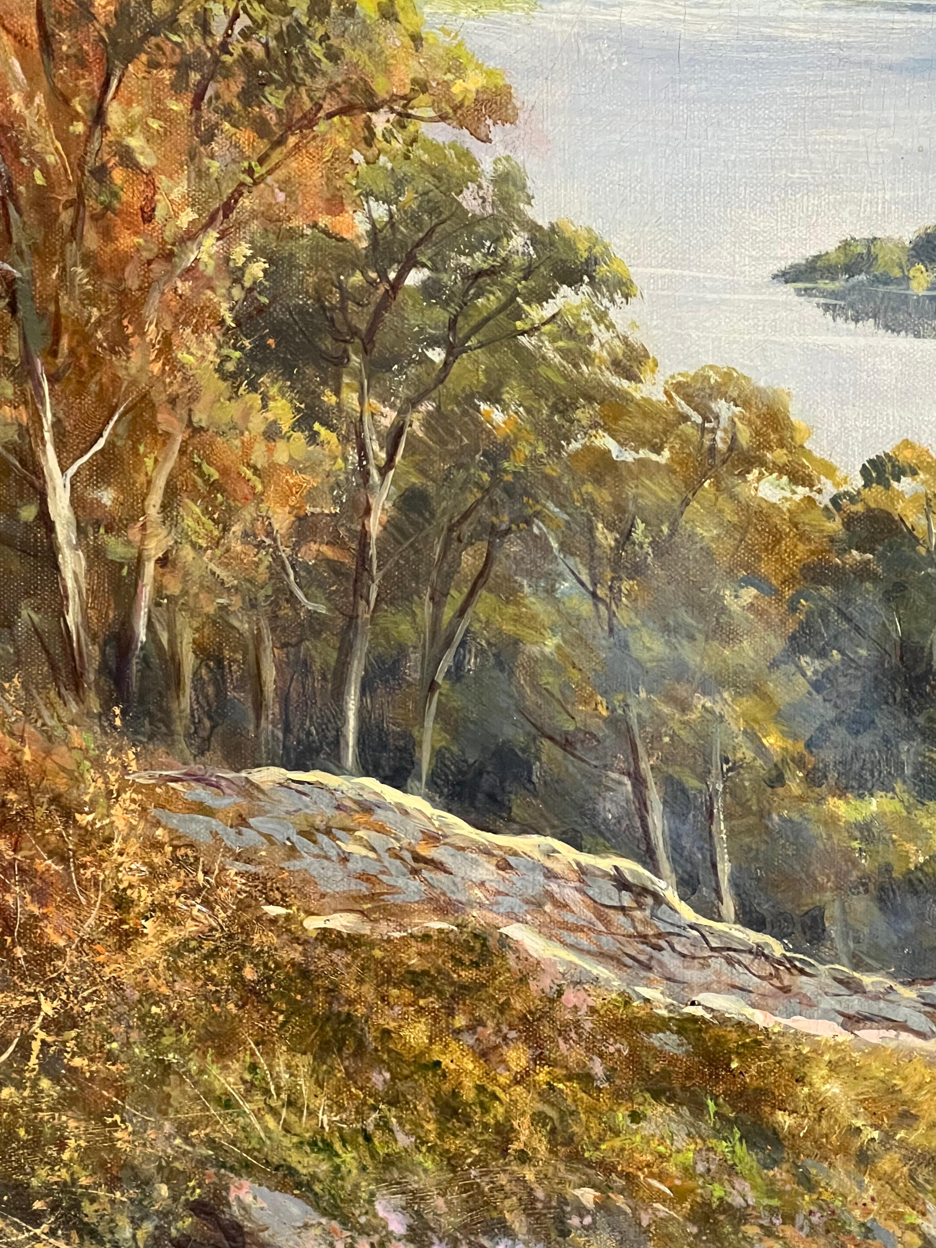 Antiguo cuadro al óleo de paisaje escocés dramático Highland Loch & Bridge en venta 7