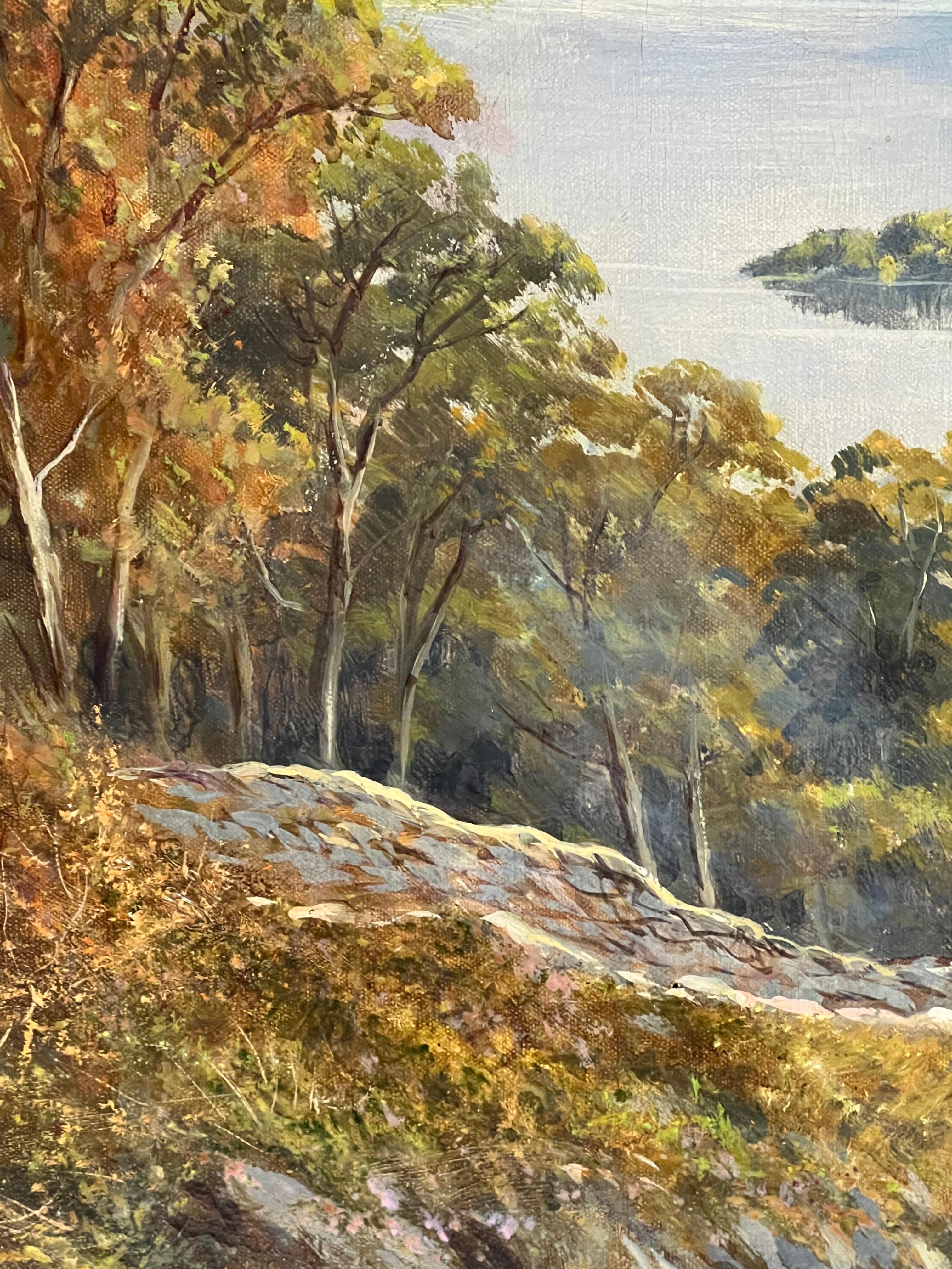 Antiguo cuadro al óleo de paisaje escocés dramático Highland Loch & Bridge en venta 3