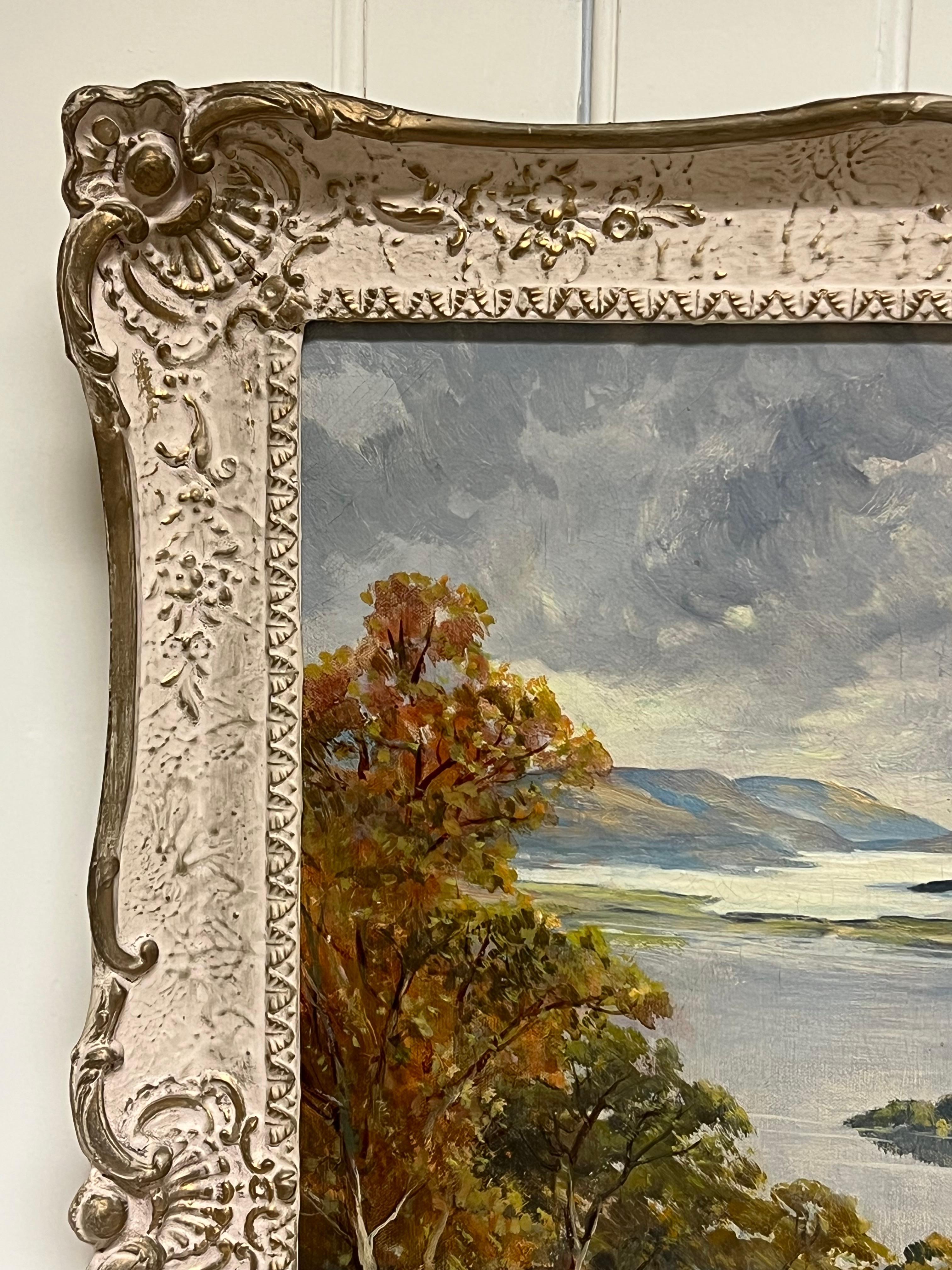 Antiguo cuadro al óleo de paisaje escocés dramático Highland Loch & Bridge en venta 4