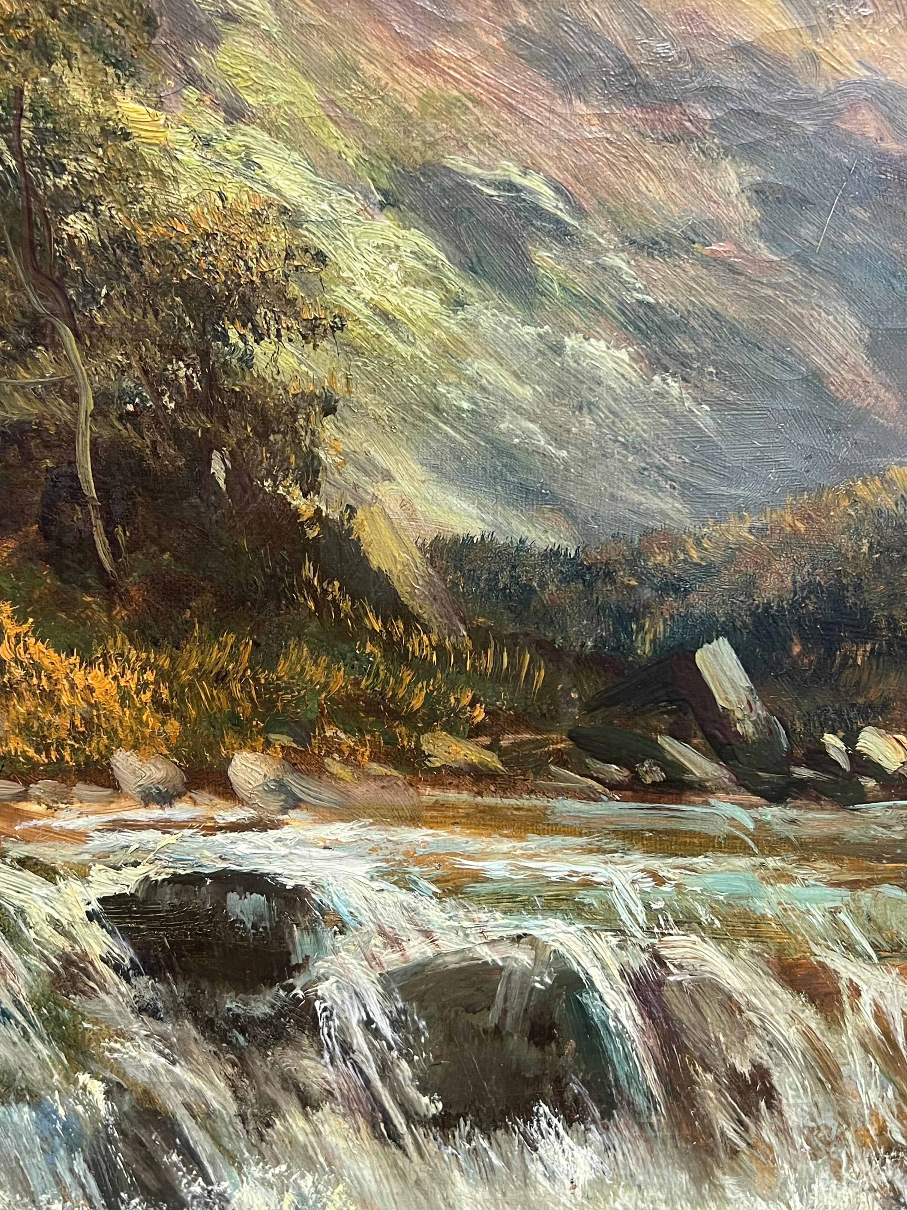 Antikes schottisches Ölgemälde Highland-Wasserfall mit distanzierten Bergen, Ölgemälde im Angebot 5