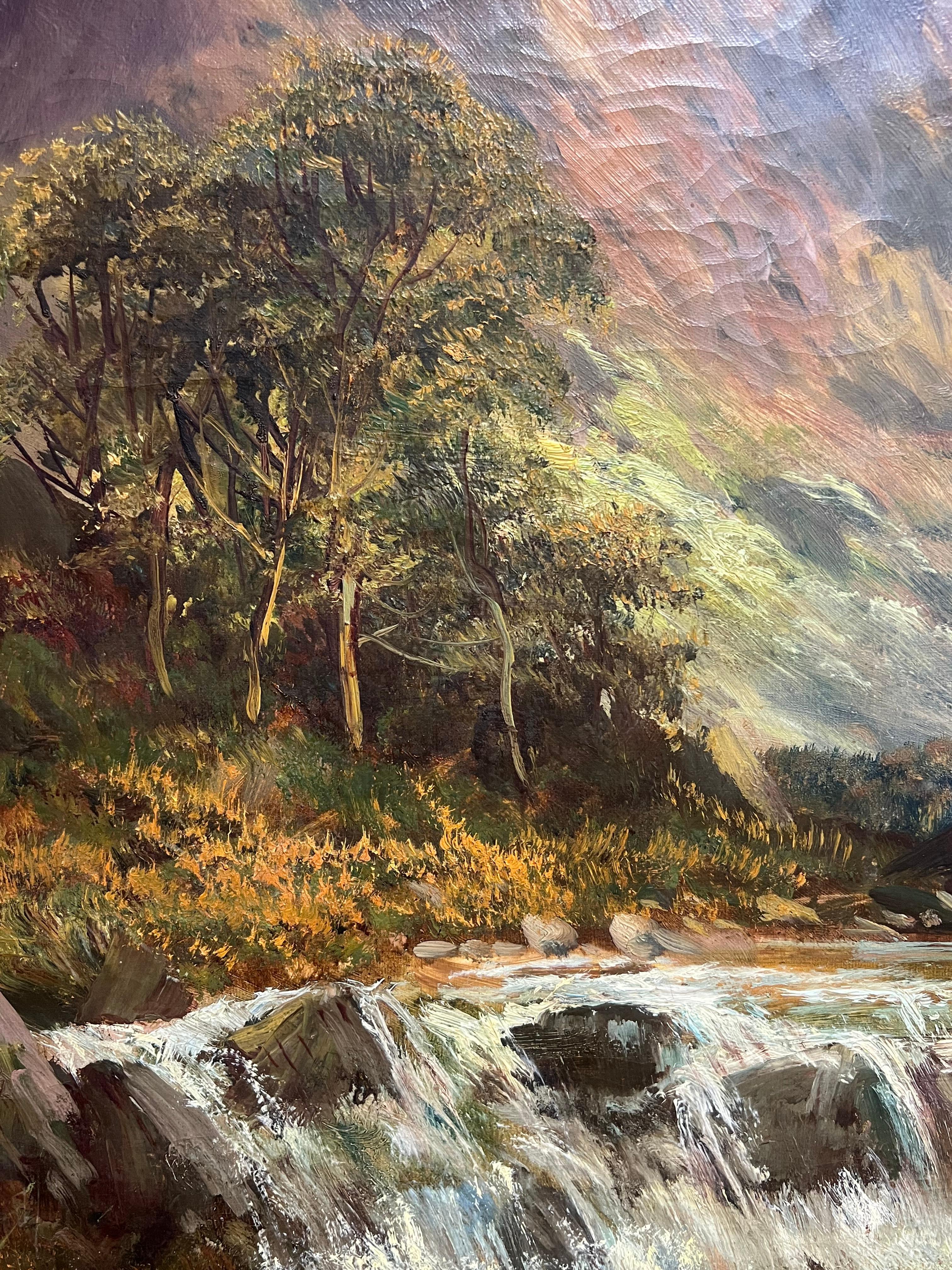 Antikes schottisches Ölgemälde Highland-Wasserfall mit distanzierten Bergen, Ölgemälde im Angebot 9
