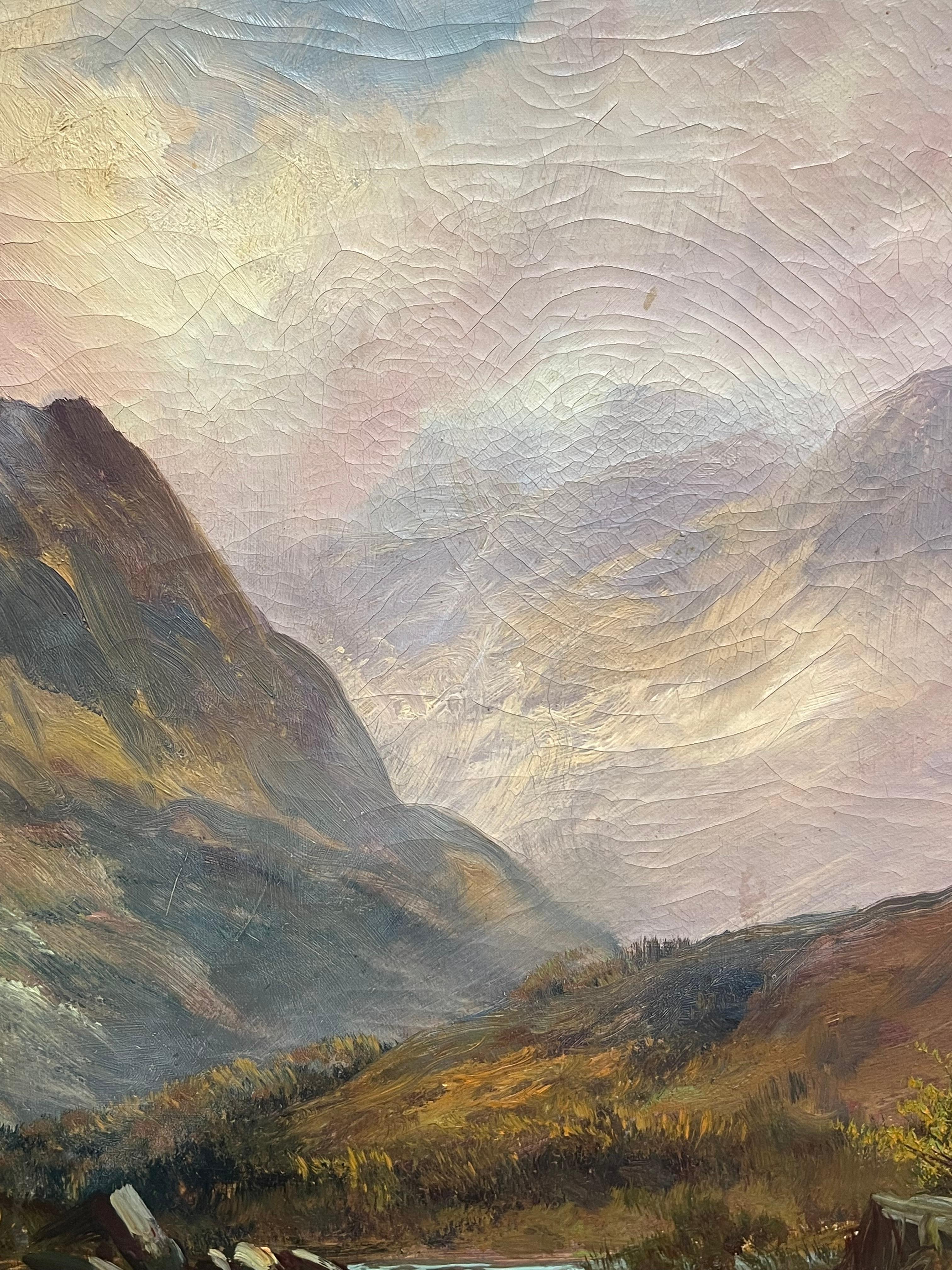 Antikes schottisches Ölgemälde Highland-Wasserfall mit distanzierten Bergen, Ölgemälde im Angebot 1