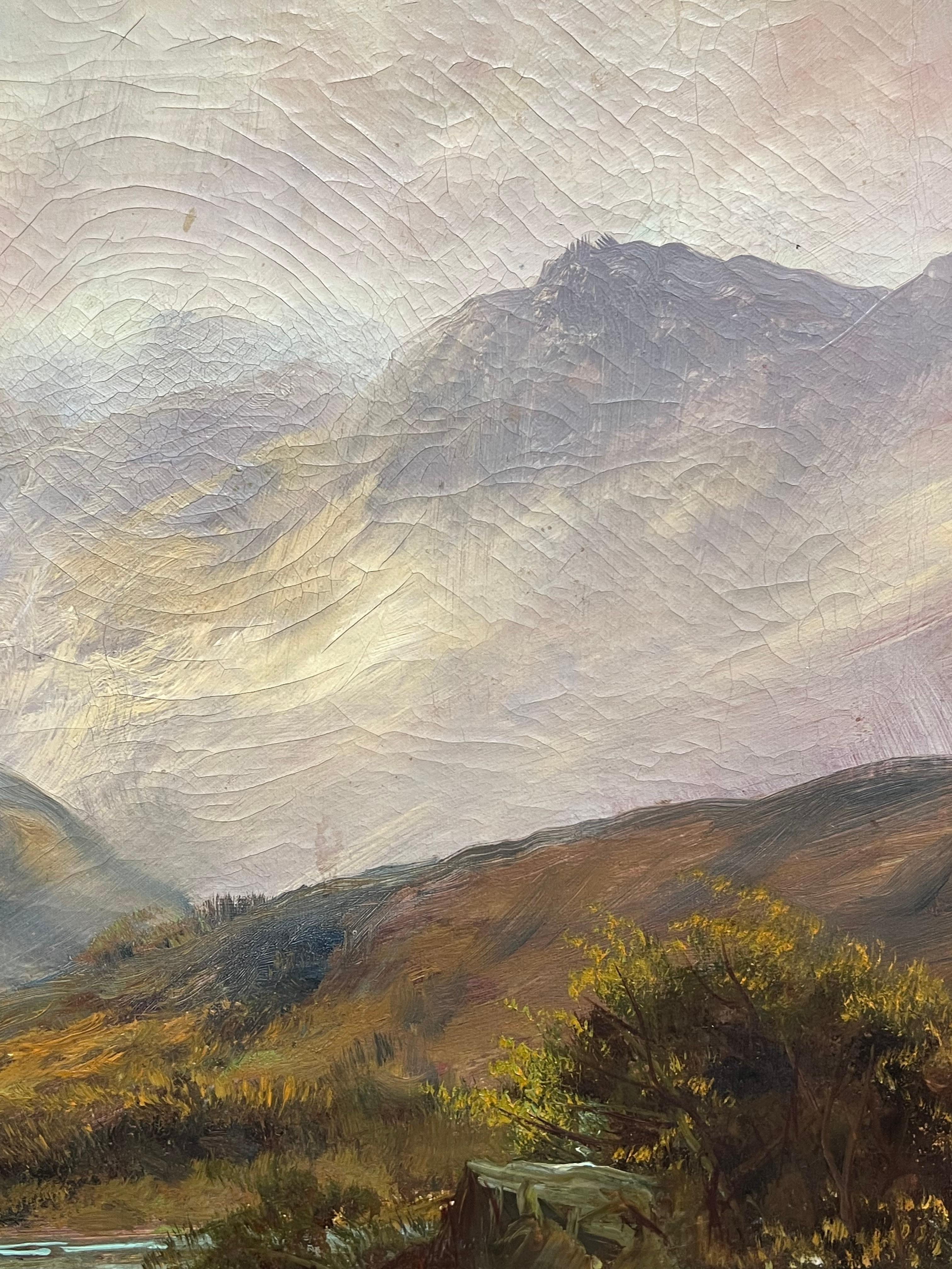 Antikes schottisches Ölgemälde Highland-Wasserfall mit distanzierten Bergen, Ölgemälde im Angebot 2