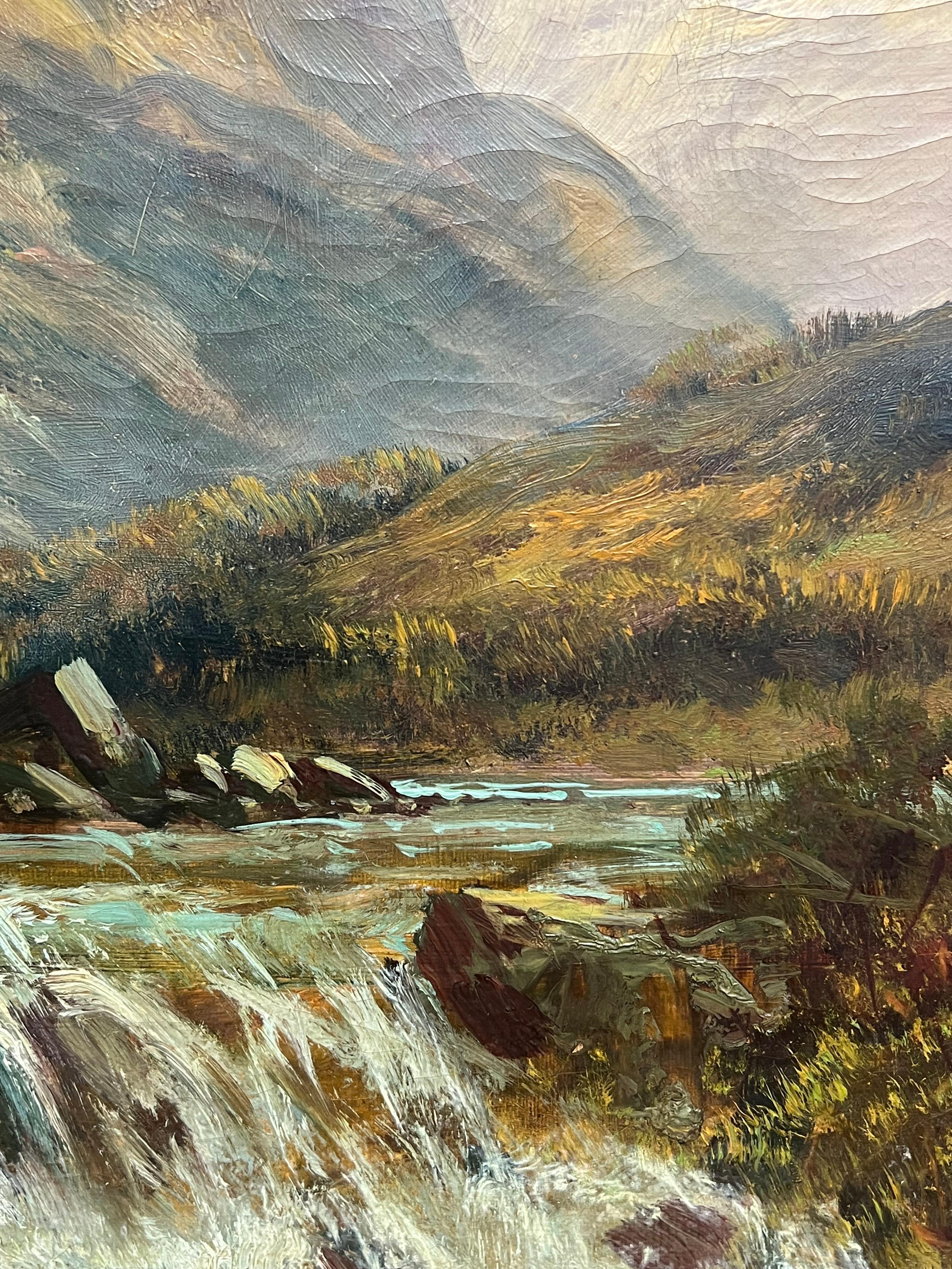 Antikes schottisches Ölgemälde Highland-Wasserfall mit distanzierten Bergen, Ölgemälde im Angebot 4
