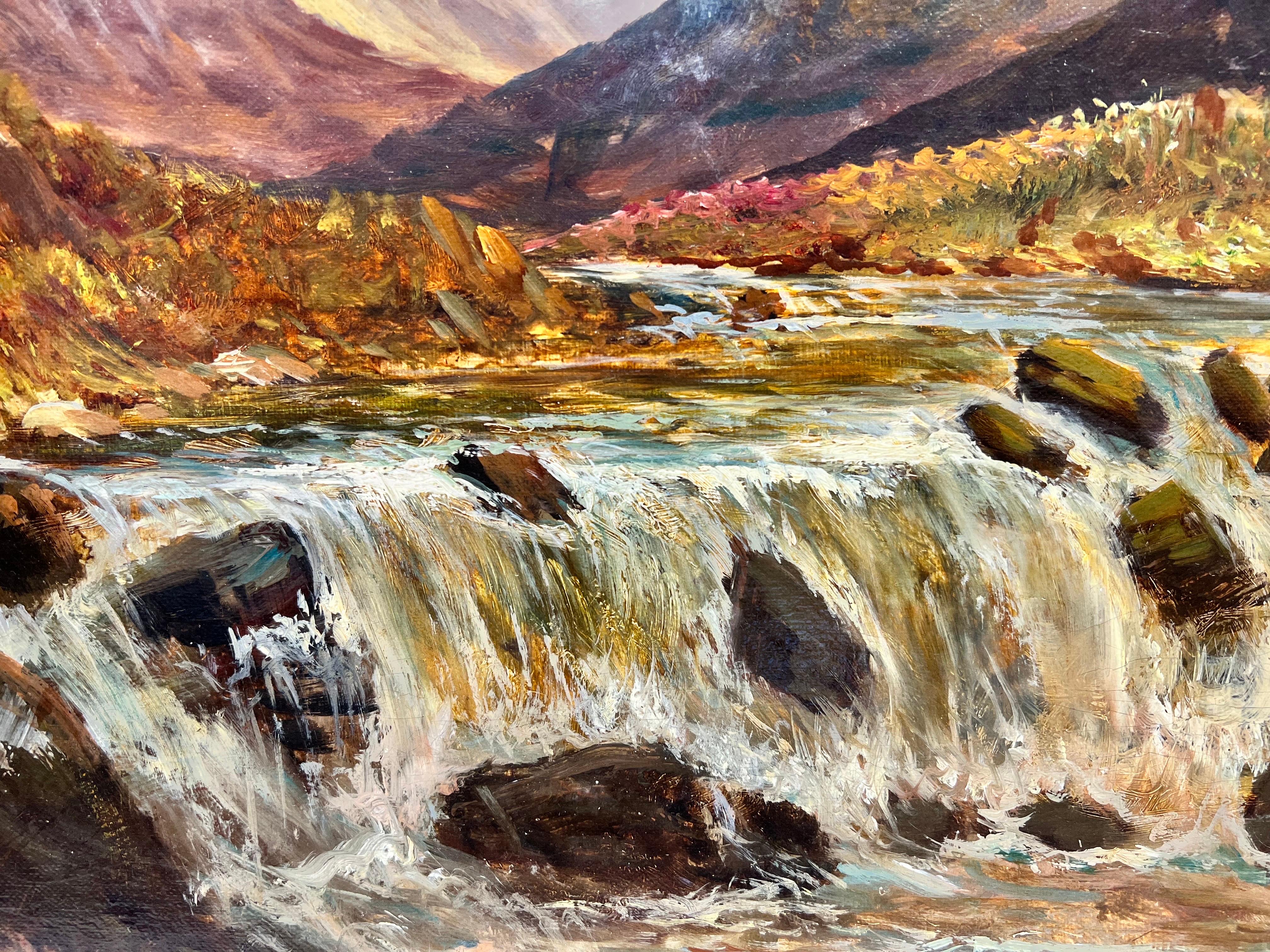 Fine Antique Scottish Oil Painting Angler in Highland River Landscape, signed For Sale 1