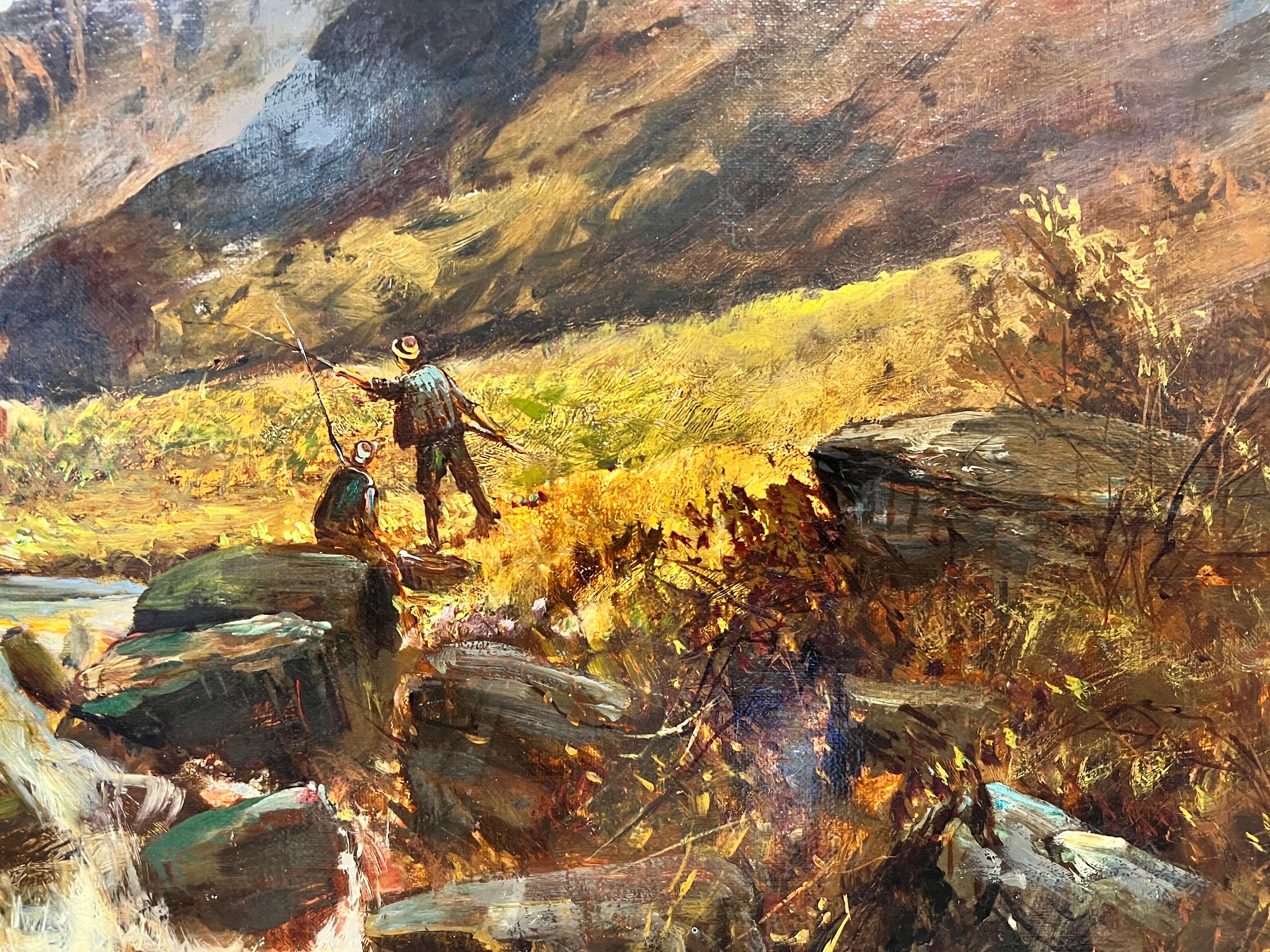Fine Antique Scottish Oil Painting Angler in Highland River Landscape, signed For Sale 4