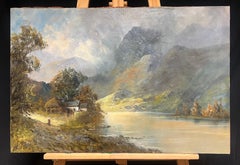 Highland Loch Cottage majestueux paysage écossais ancien peint à l'huile