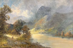 Highland Loch Cottage Majestic Antique Scottish Landscape Oil Painting