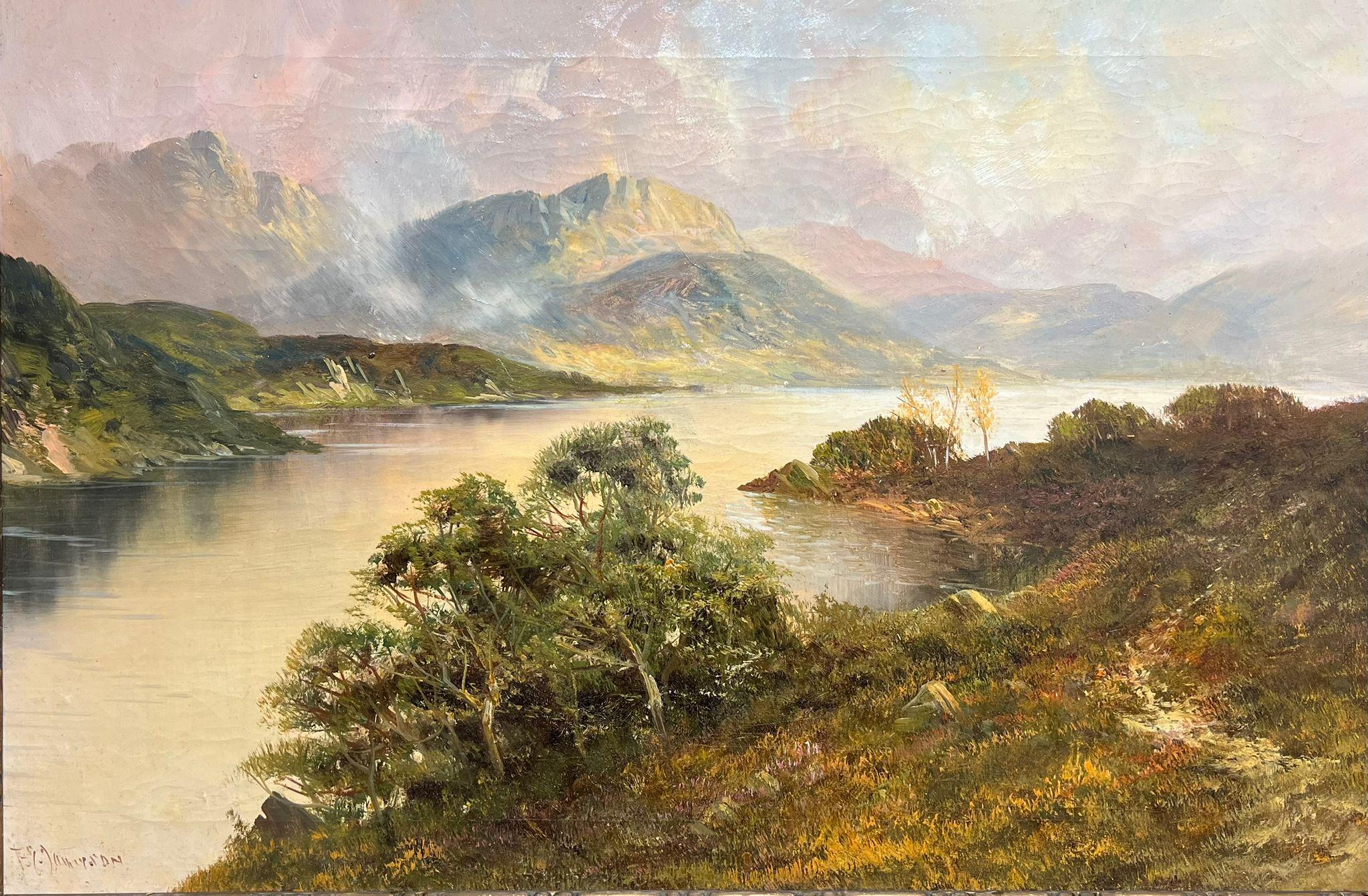Majestic Highland Loch Landscape Serenity Oil Painting Scenic Mountain Lake - Brown Landscape Painting by F. E. Jamieson
