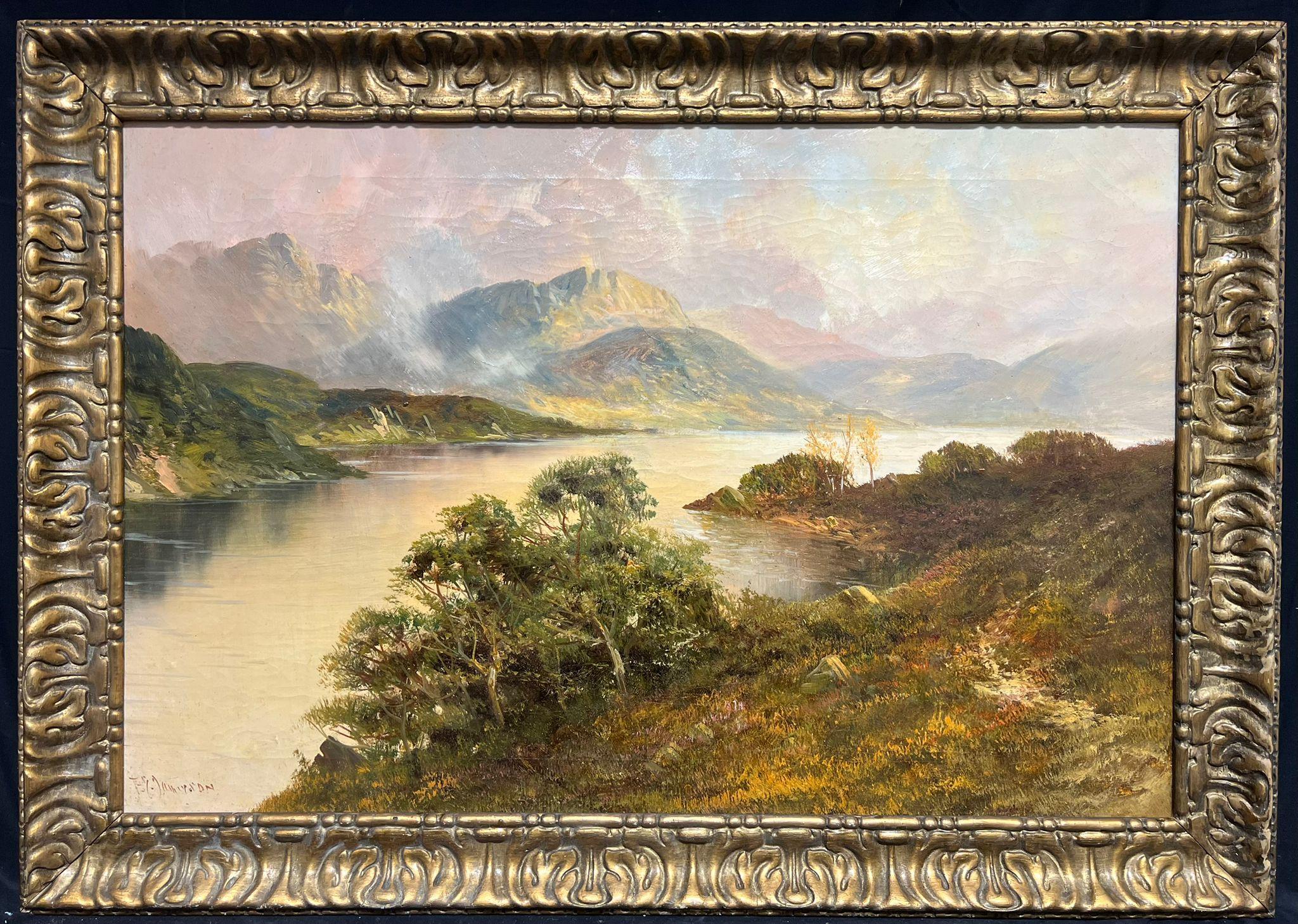 F. E. Jamieson Landscape Painting - Majestic Highland Loch Landscape Serenity Oil Painting Scenic Mountain Lake