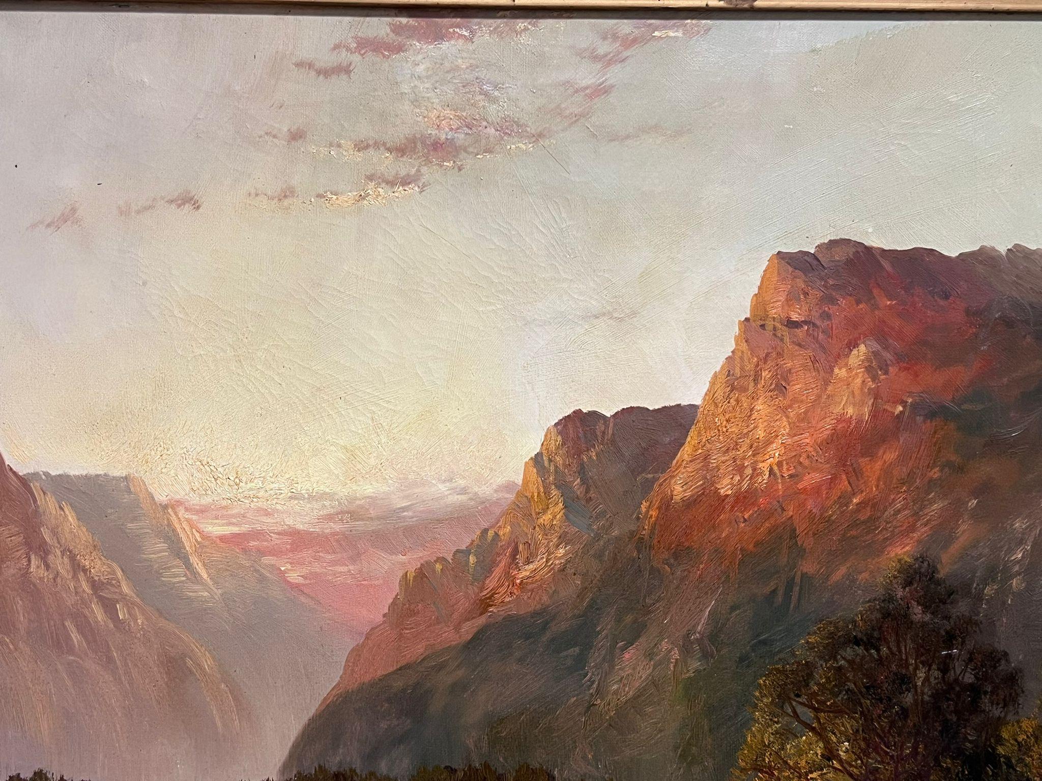 Maestoso tramonto sulle Highlands scozzesi con scena sul lago e cottage Olio antico 1