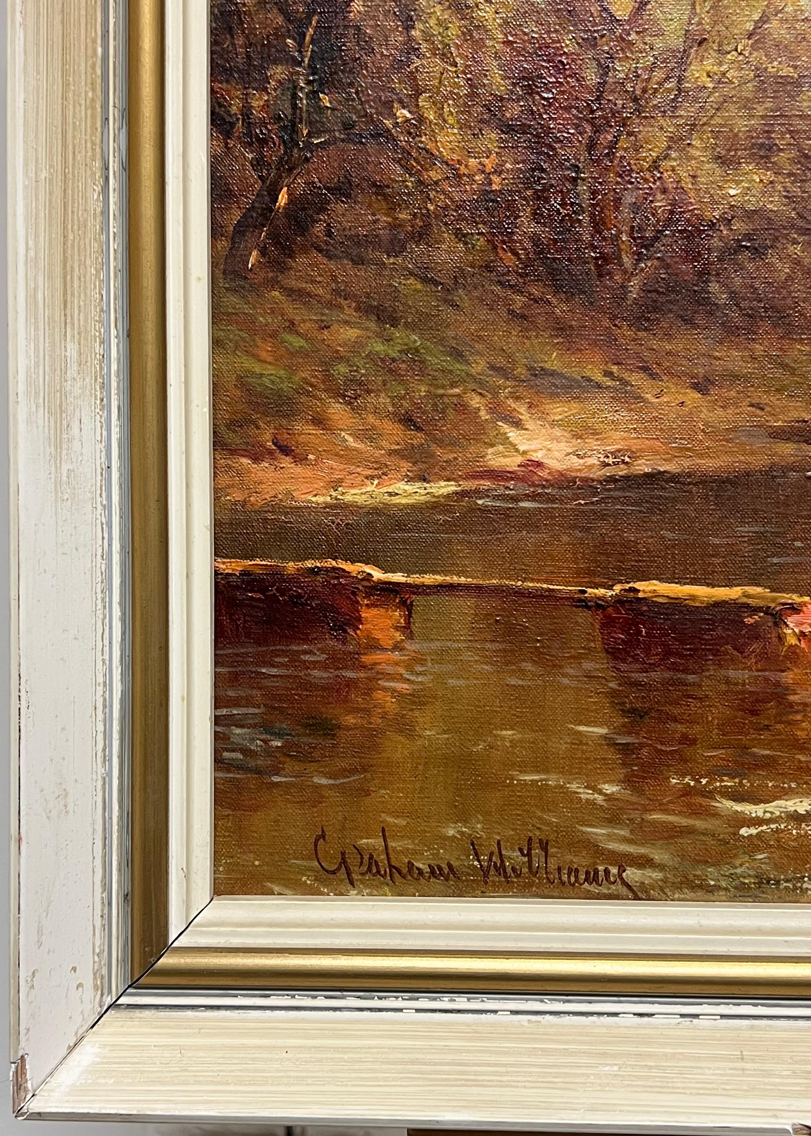 Atardecer en las Tierras Altas de Escocia Escena tradicional de un lago Pintura al óleo firmada en venta 1