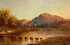 Atardecer en las Tierras Altas de Escocia Escena tradicional de un lago Pintura al óleo firmada