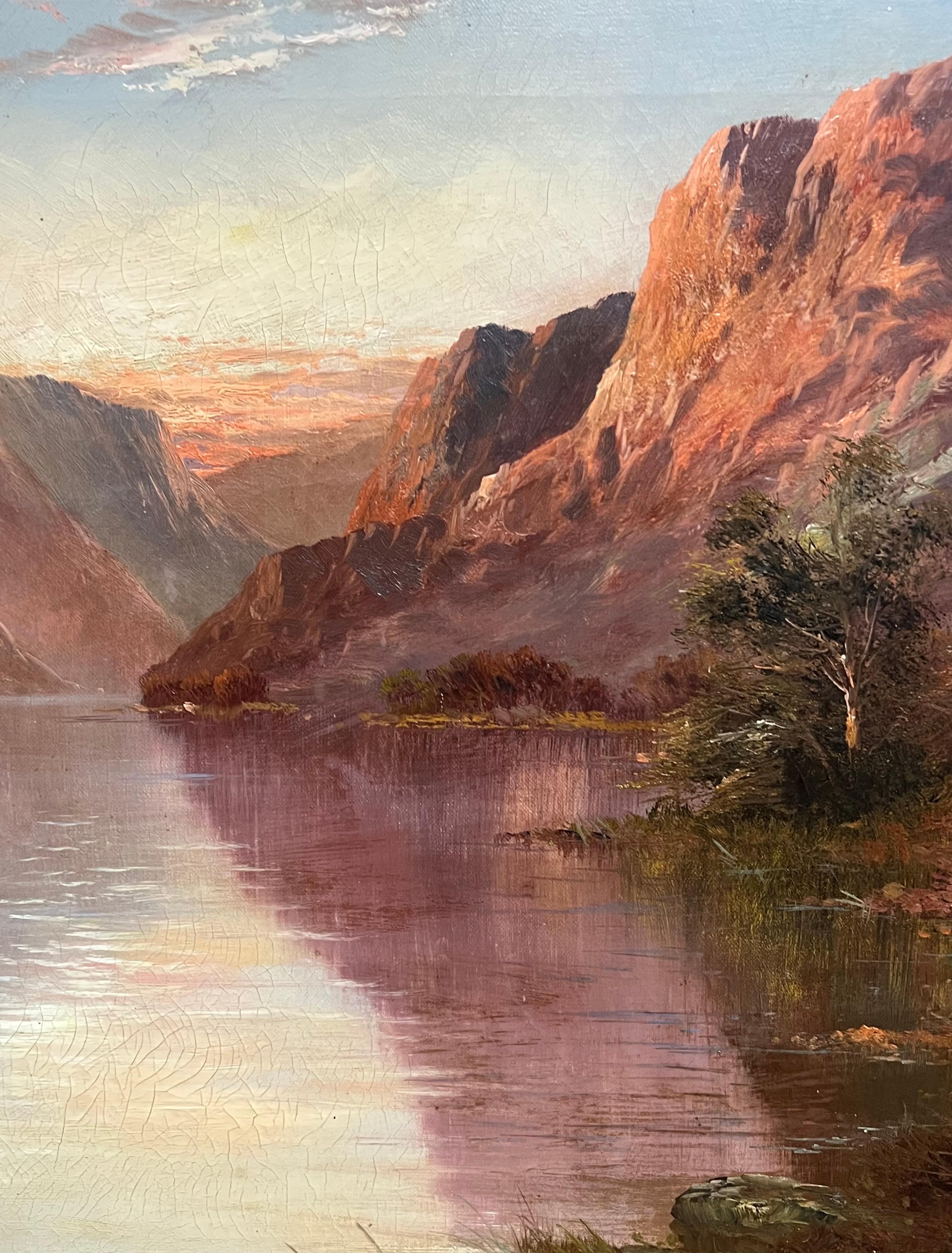Tranquil Mountain Lake at Sunset
signed by F. E. Jamieson (British 1895-1950)
signed with one of the artists pseudonym's
oil on canvas, framed
framed: 25 x 35 inches
canvas: 20 x 30 inches
provenance: private collection, UK
condition: The painting