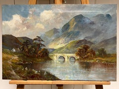 El Puente de Allan, Escocia Highland Loch Escena Pintura al Óleo Antigua