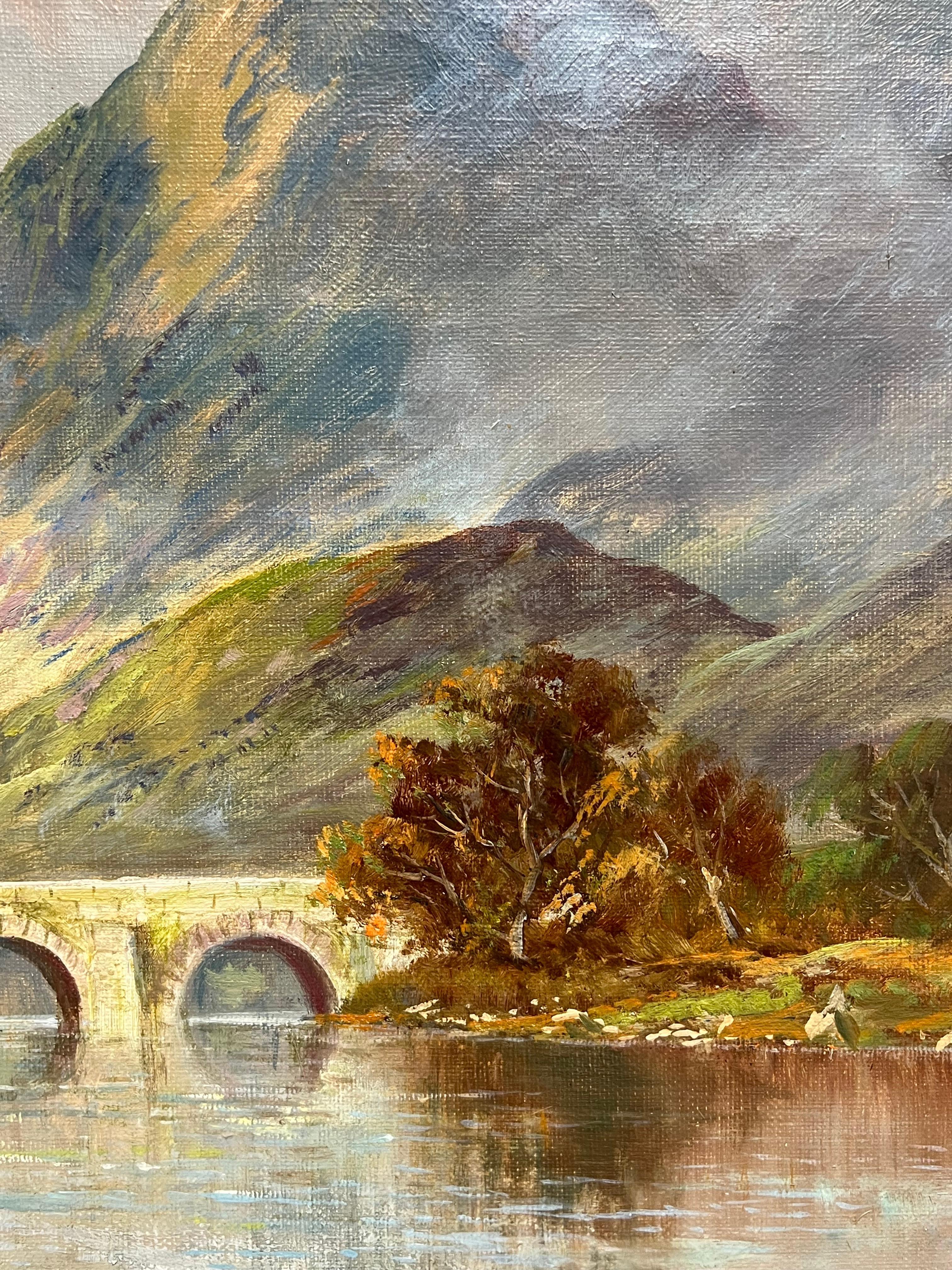 El Puente de Allan, Escocia Highland Loch Escena Pintura al Óleo Antigua - Painting Victoriano de F. E. Jamieson