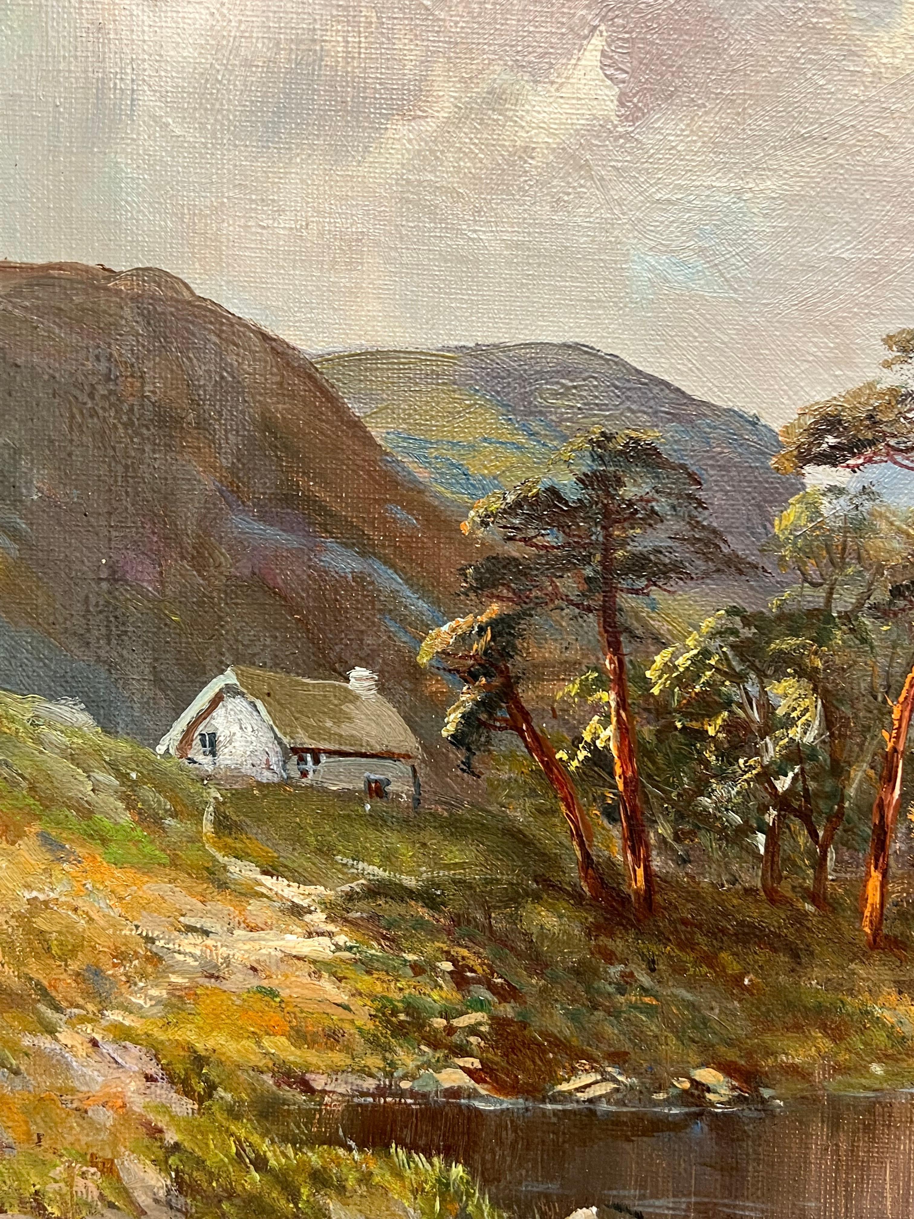 El Puente de Allan, Escocia Highland Loch Escena Pintura al Óleo Antigua en venta 1