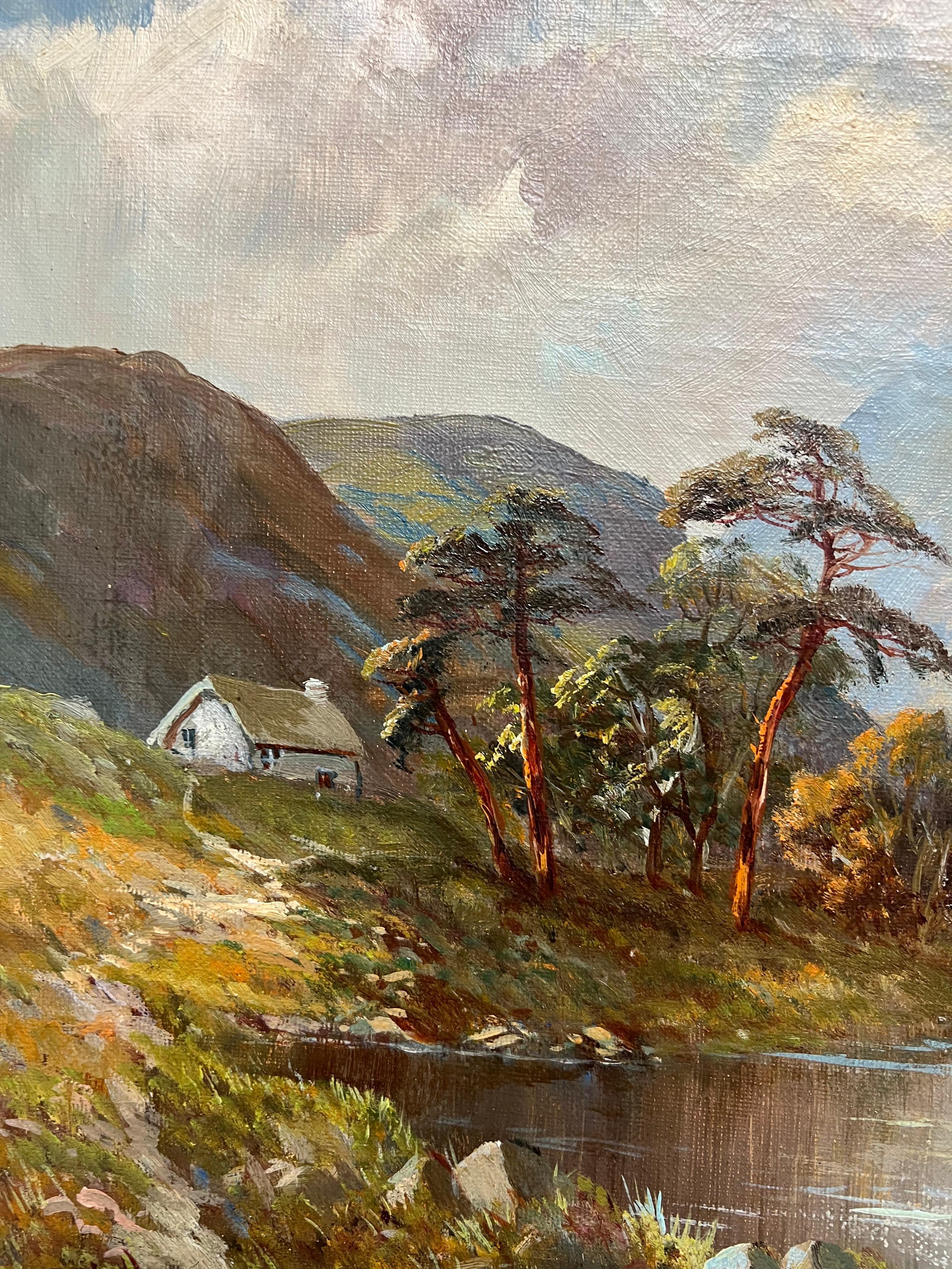 El Puente de Allan, Escocia Highland Loch Escena Pintura al Óleo Antigua en venta 2