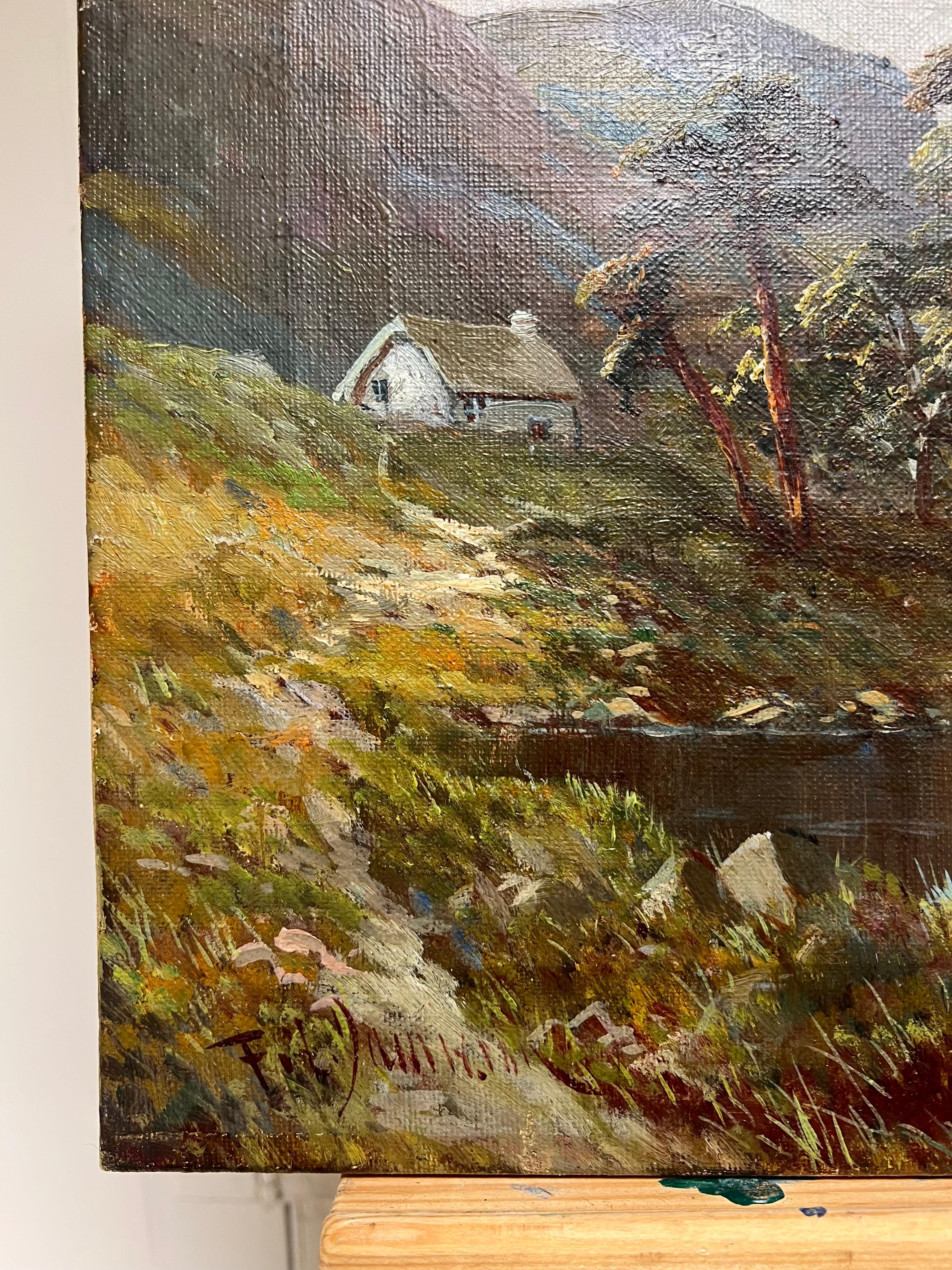 El Puente de Allan, Escocia Highland Loch Escena Pintura al Óleo Antigua en venta 3
