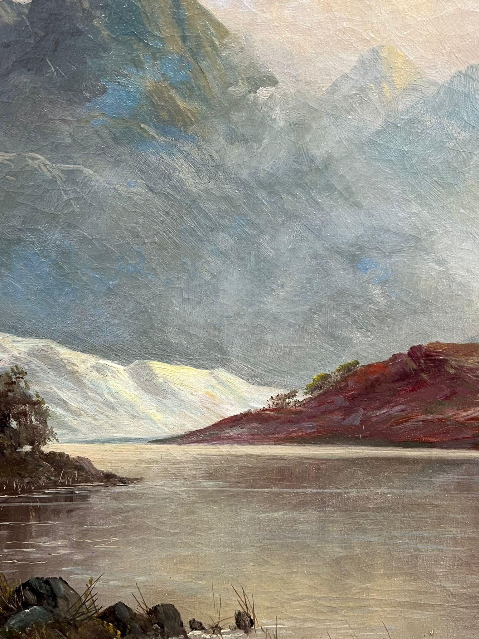 Tranquila Highland Reflexión Pintura al Óleo Montaña Loch con Cottage Perthshire en venta 5