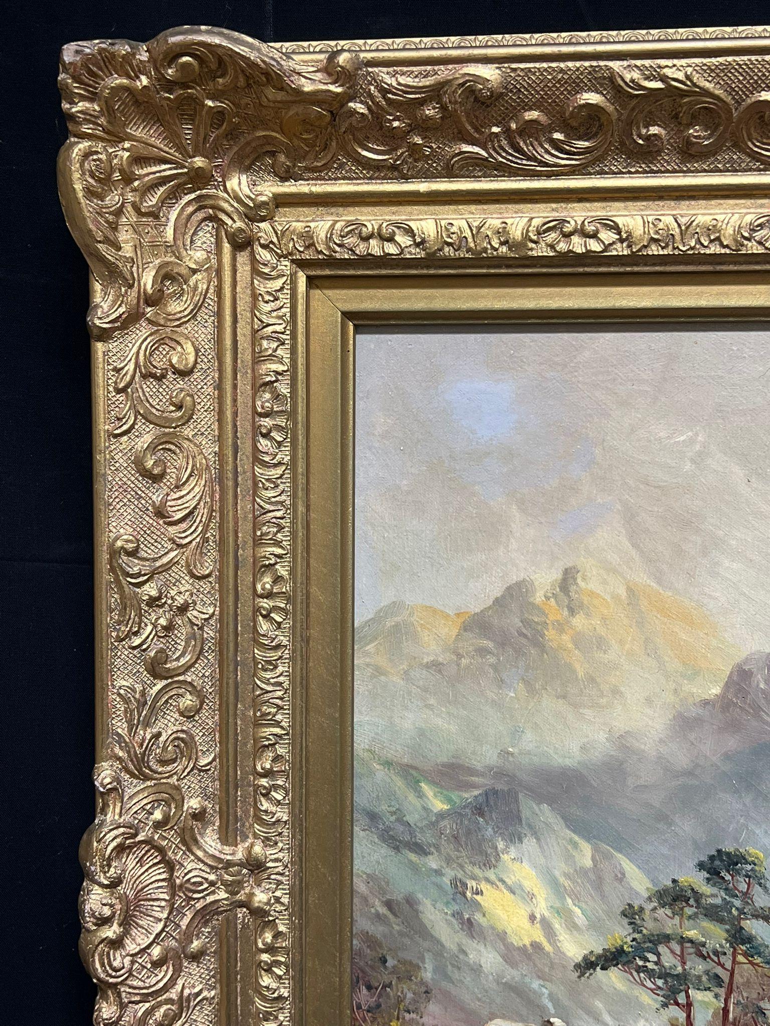 Tranquila Highland Reflexión Pintura al Óleo Montaña Loch con Cottage Perthshire en venta 1