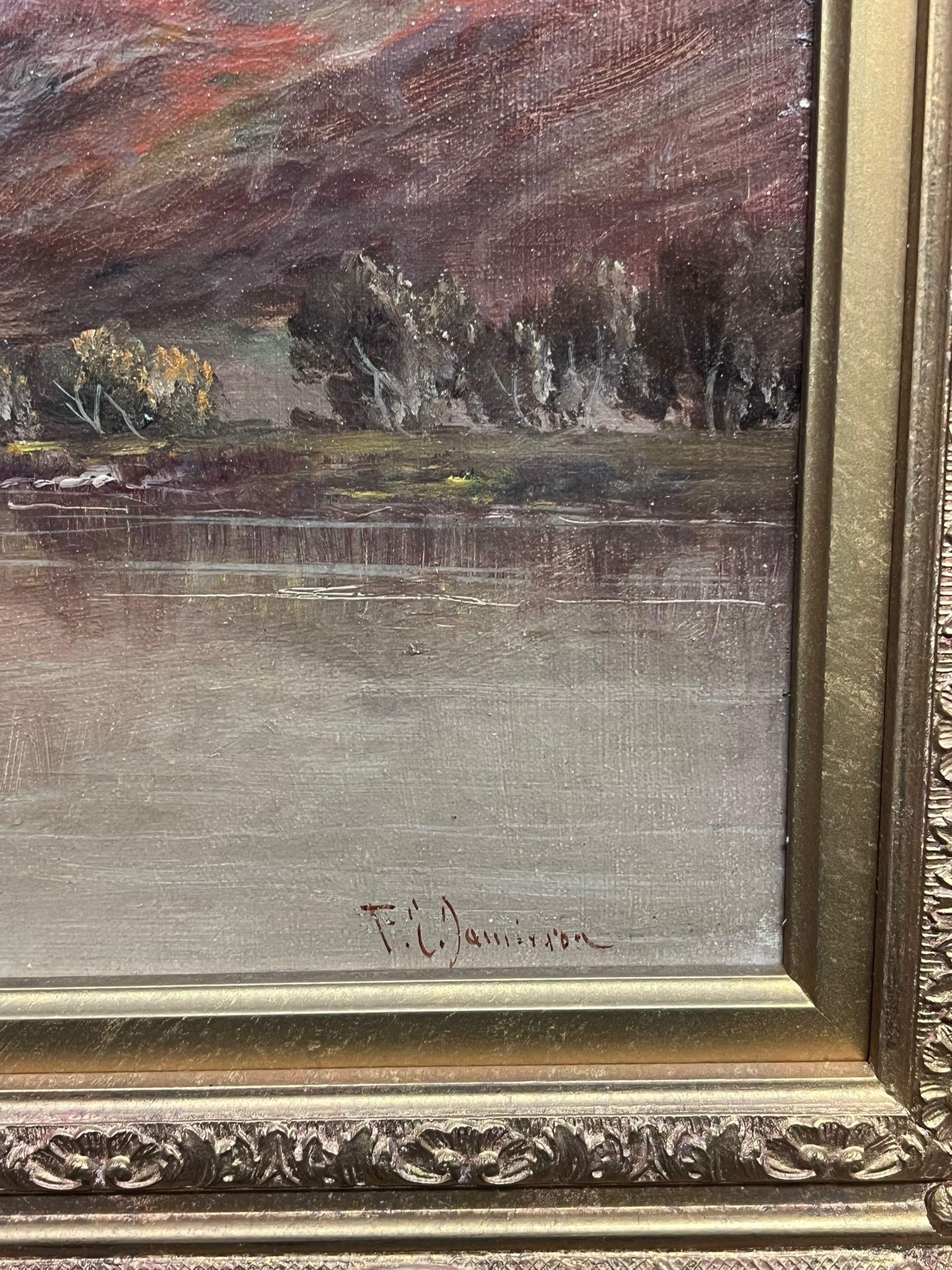 Tranquila Highland Reflexión Pintura al Óleo Montaña Loch con Cottage Perthshire en venta 3