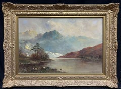 Tranquil Highland Reflection Oil Painting Mountain Loch with Cottage Perthshire
