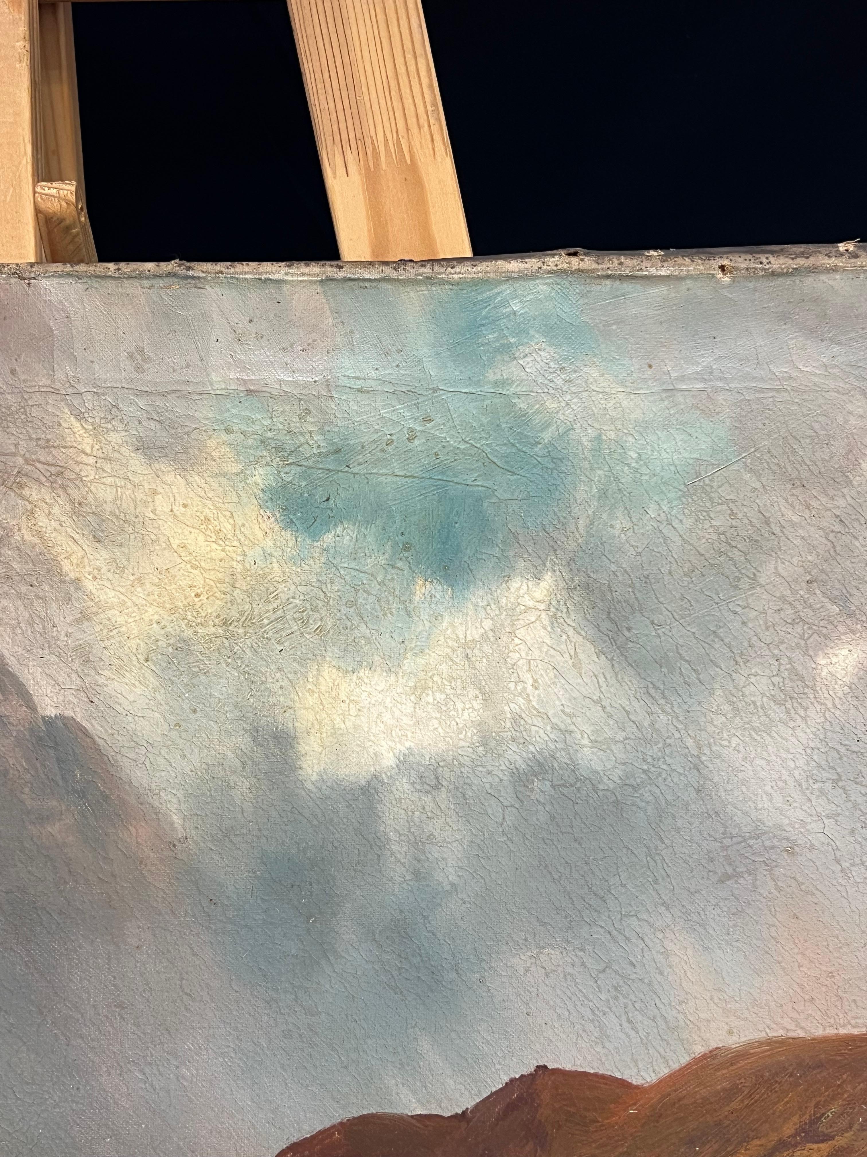 Peinture à l'huile écossaise ancienne représentant le Loch Tranquil et les Highland Peaks en vente 4