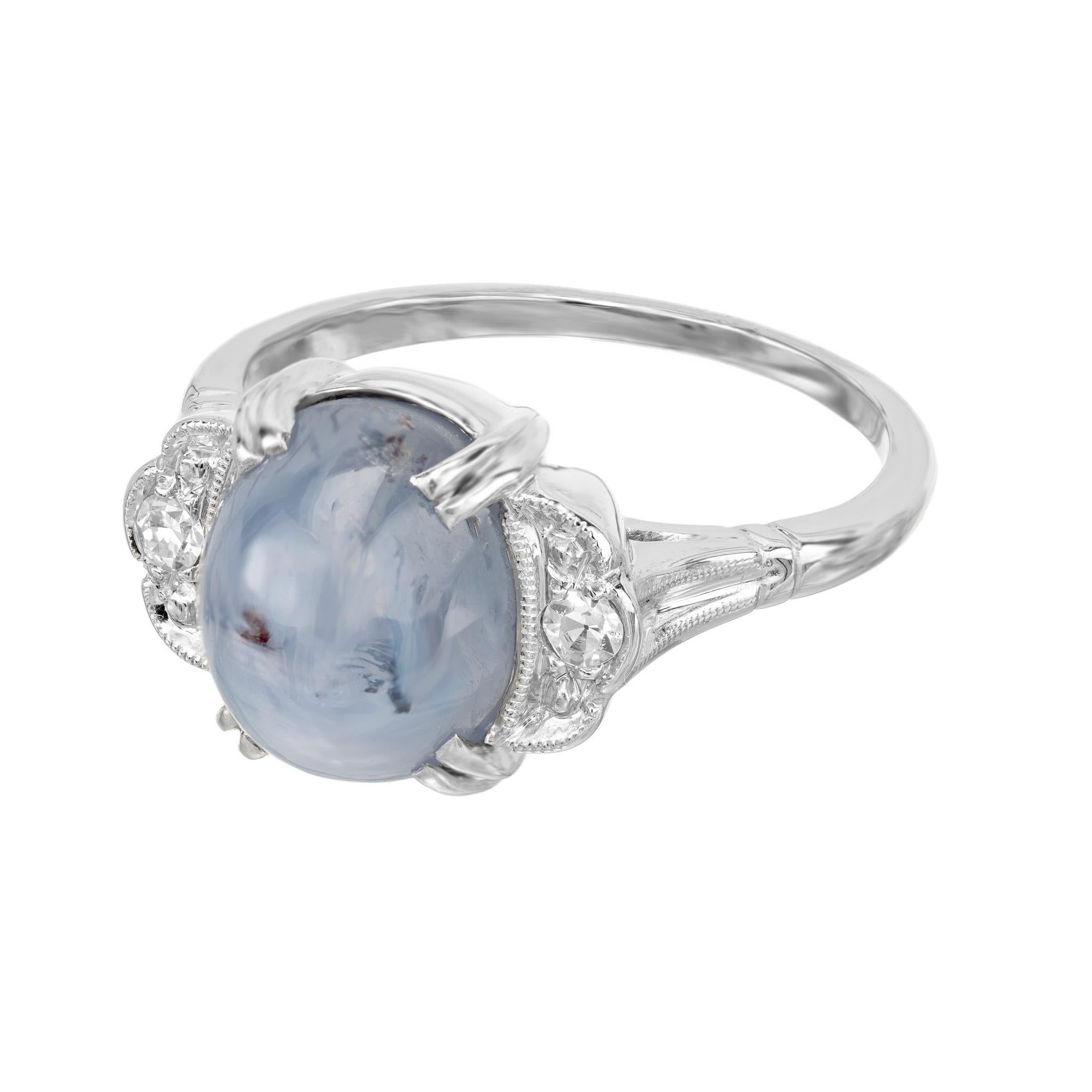 Oval Cut F + F Felger GIA Certified 5.40 Carat Star Sapphire Diamond White Gold Ring For Sale