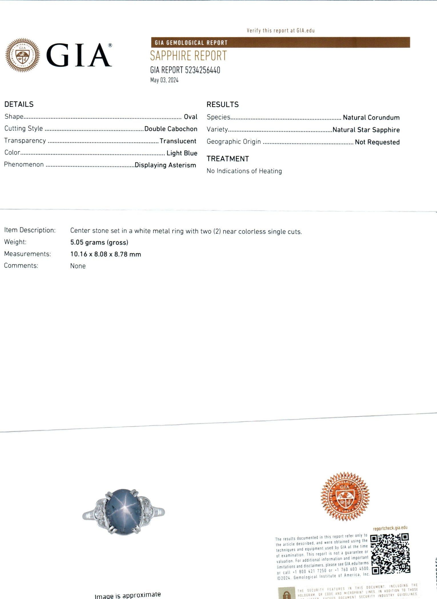 F + F Felger GIA Certified 5.40 Carat Star Sapphire Diamond White Gold Ring In Good Condition For Sale In Stamford, CT