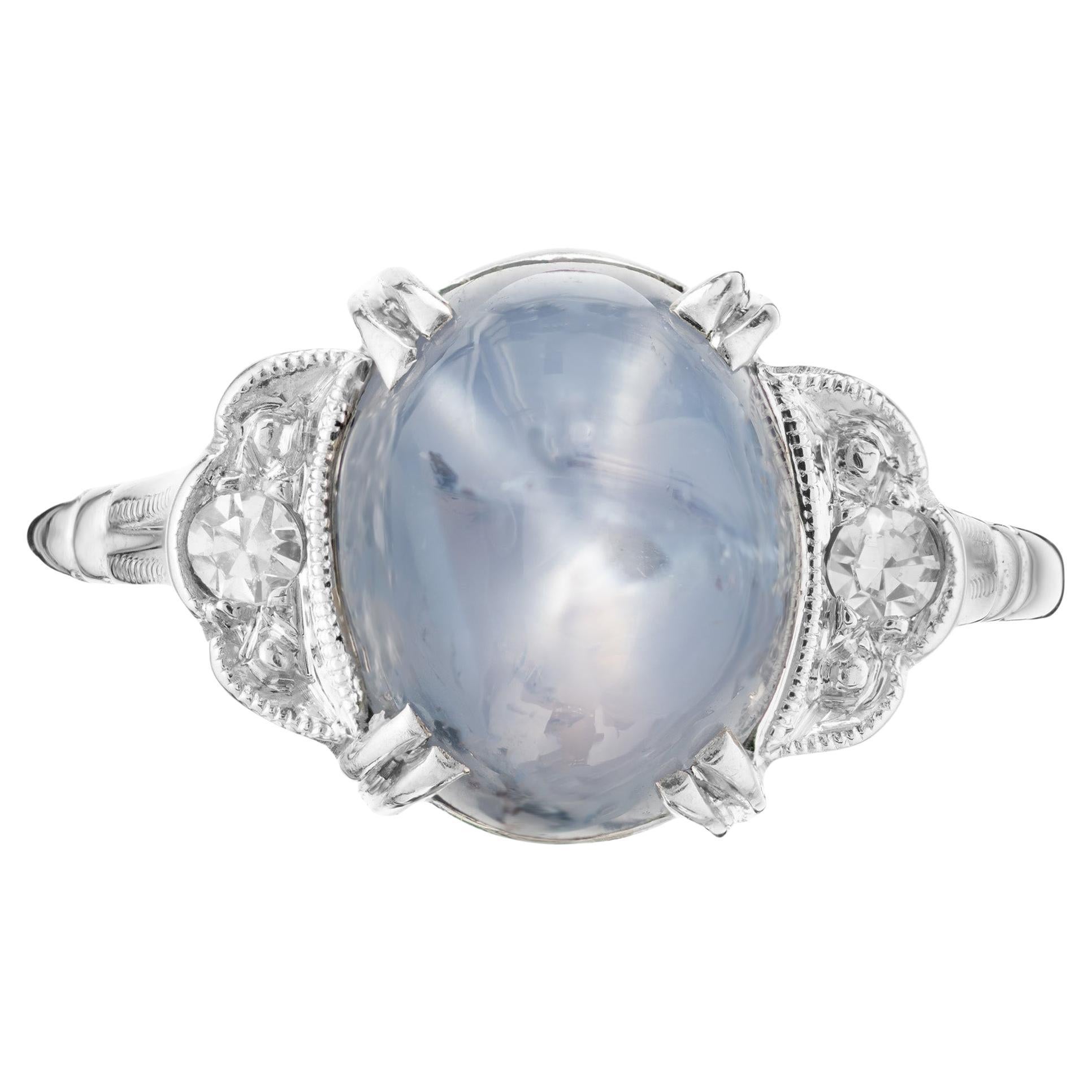 F + F Felger, bague en or blanc avec saphir étoilé certifié GIA de 5,40 carats et diamants en vente