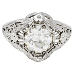F. & F. Felger Old European Diamond 18 Karat White Gold Floral Engagement Ring