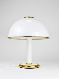 F. Fabbian Gold & White Murano Glass Mushroom Table Side Lamp, Italy, 1970s