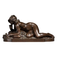 F. FAIVRE: "La gatta trasformata in donna", bronzo patinato in stile Art Nouveau