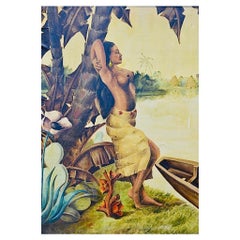 F. Gonnet, Large Oil on Canvas, Romantic Scene, 20th Century