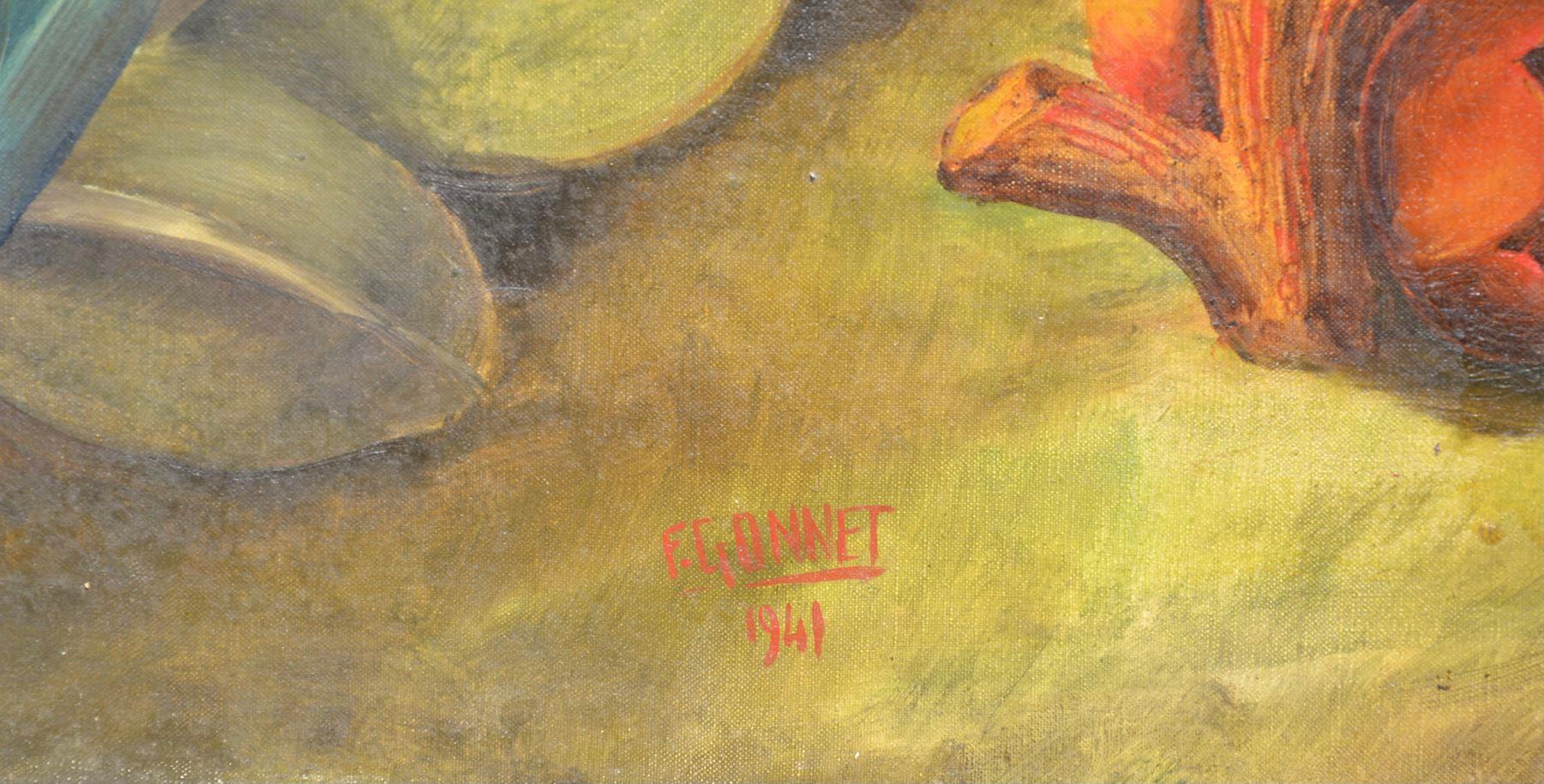 Dipinto F. Gonnet, Olio su tela di grandi dimensioni, Scena romantica, 20° secolo in vendita