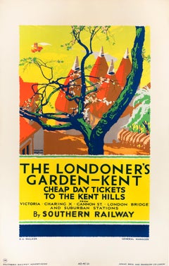 "Londoner's Garden - Kent" Original 1920s England Railway Train Travel Poster