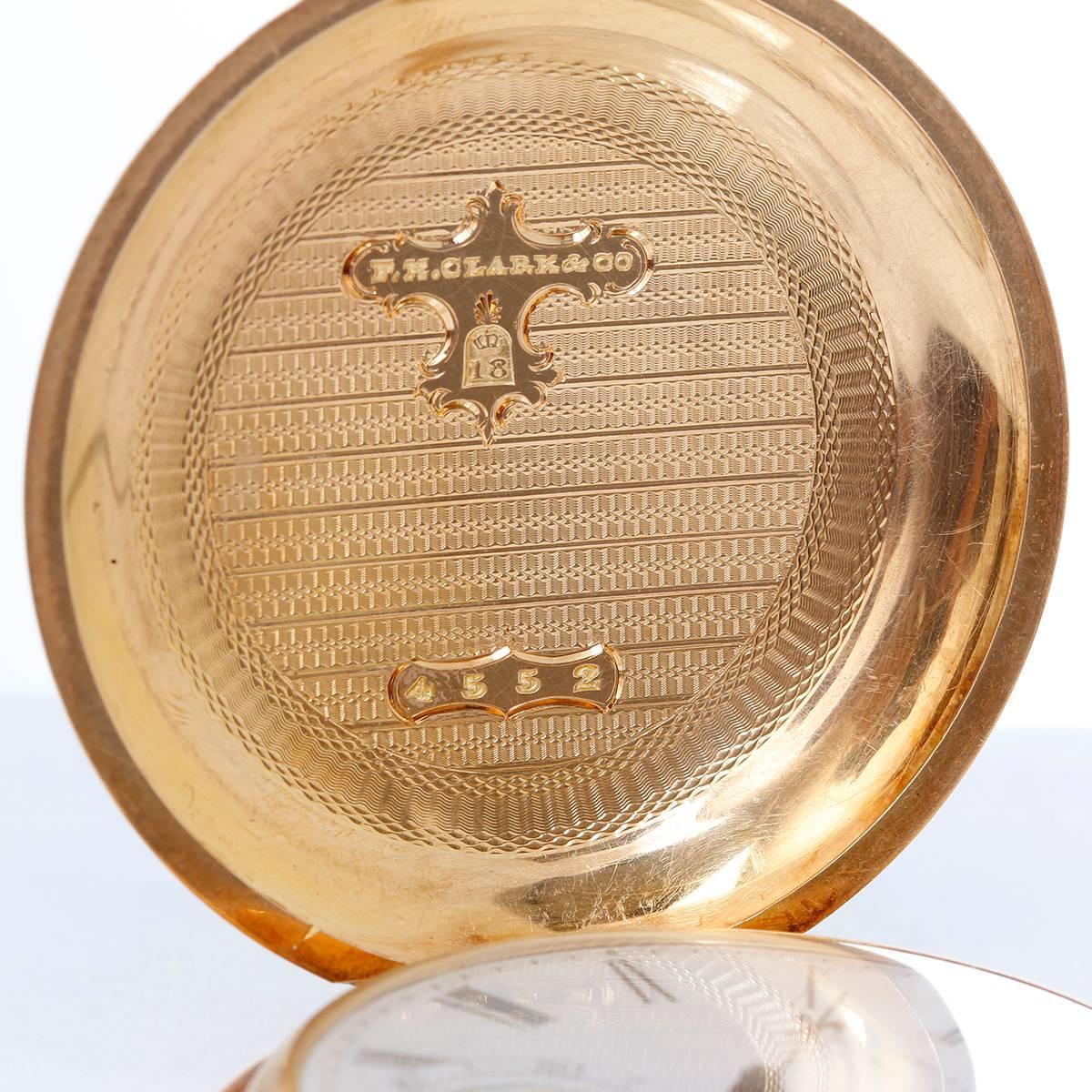 Women's or Men's F. H. Clark & Co. Engraved Yellow Gold Pocket Watch For Sale