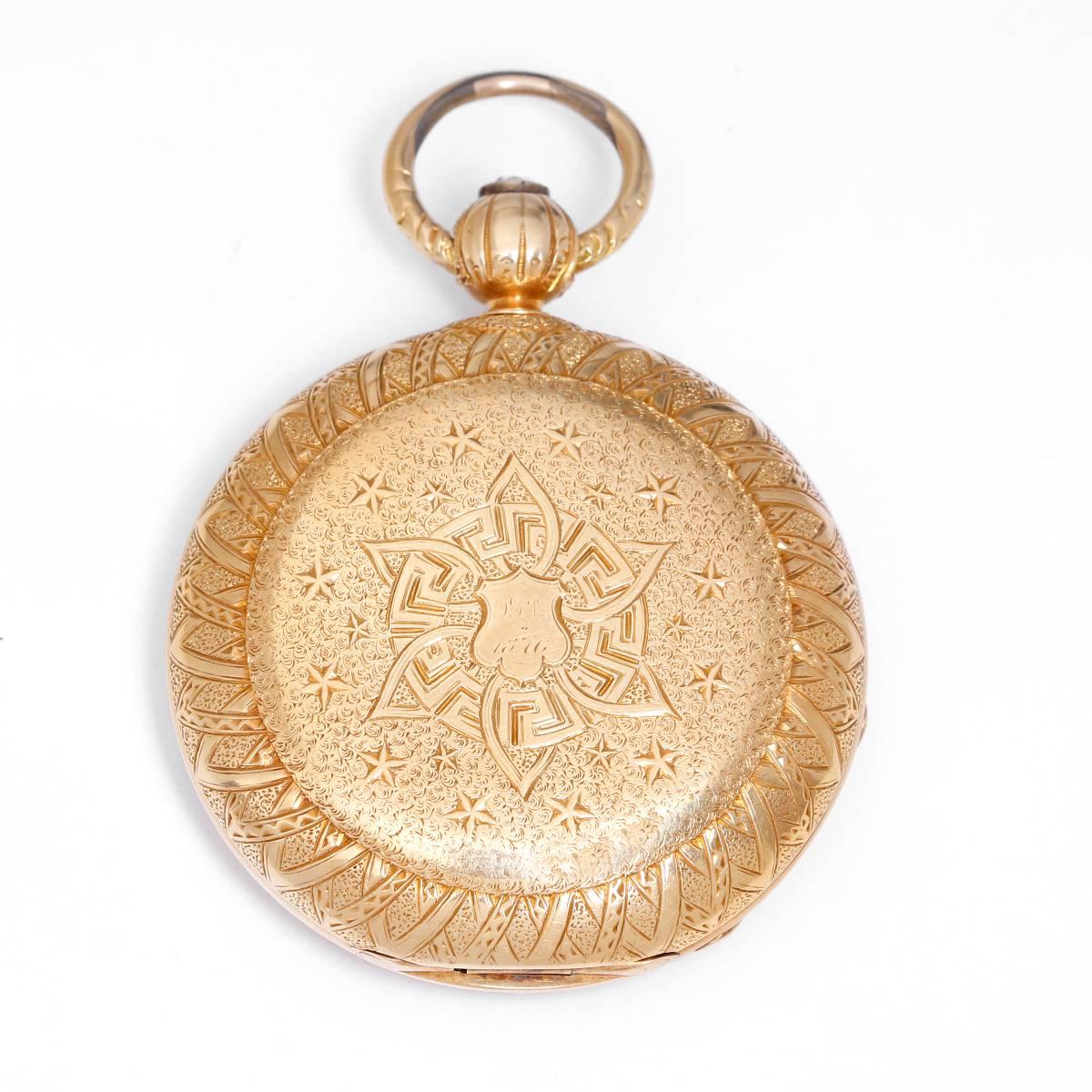 F. H. Clark & Co. Engraved Yellow Gold Pocket Watch For Sale 1