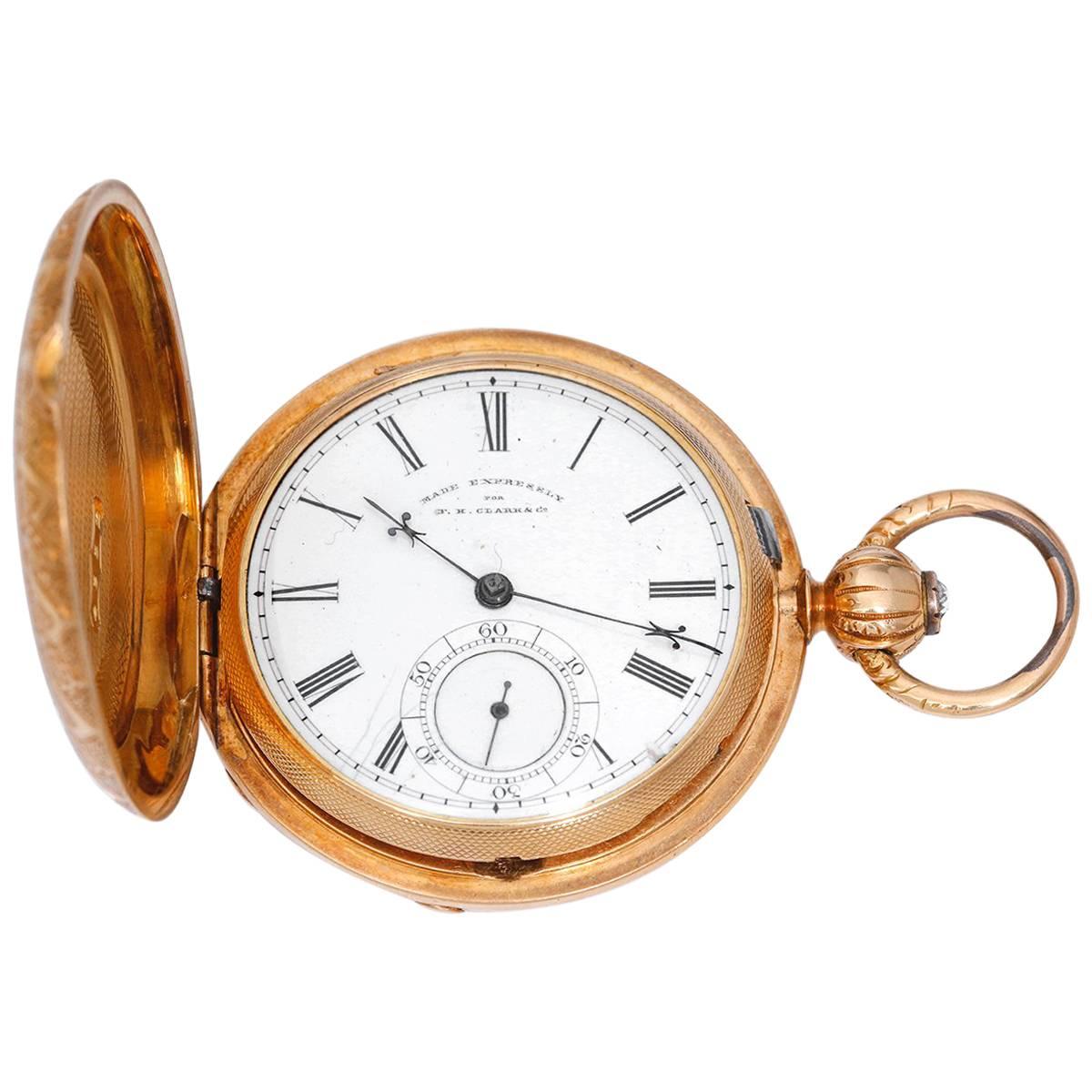 F. H. Clark & Co. Engraved Yellow Gold Pocket Watch For Sale