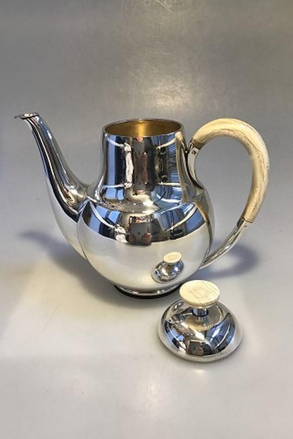 Scandinavian Modern F Hingelberg Sterling Silver Coffee Pot Handle and Finial of Bone For Sale