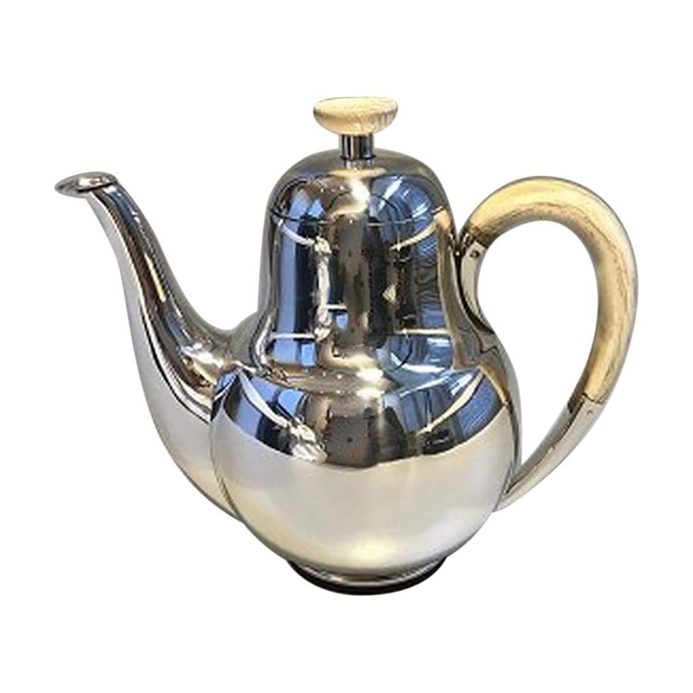 F Hingelberg Sterling Silver Coffee Pot Handle and Finial of Bone For Sale