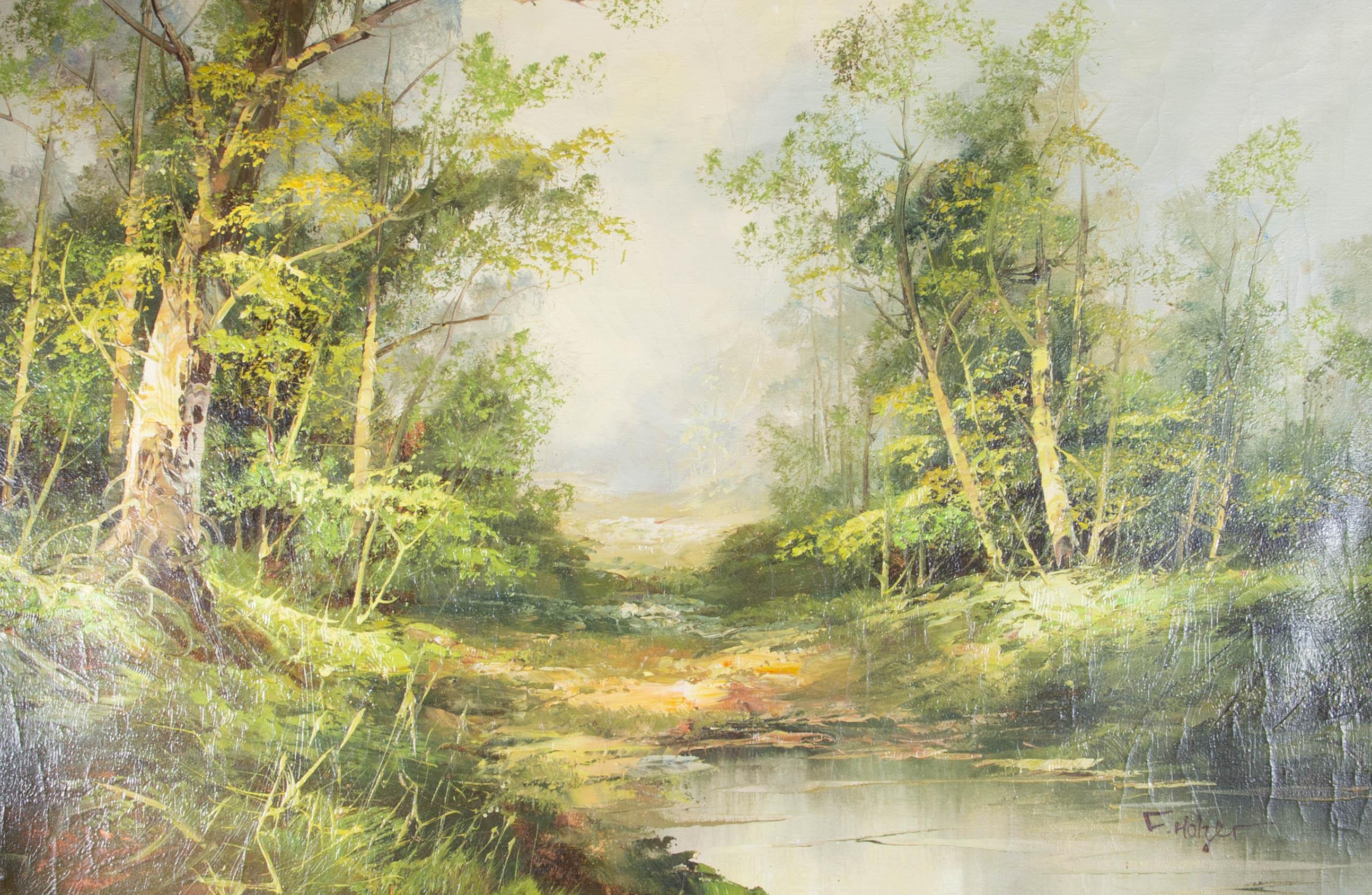 F. Holzer - Gran óleo del siglo XX, Piscina en el bosque en venta 1