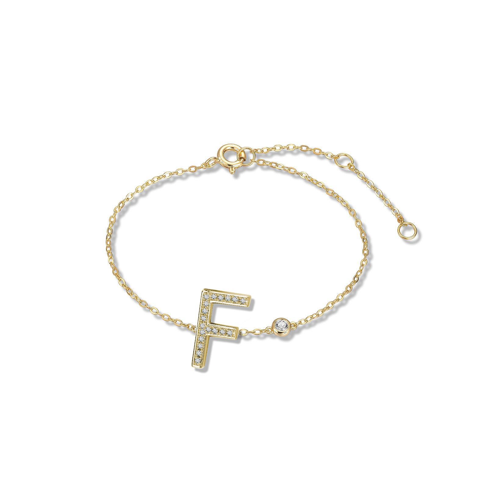 Modern F Initial Bezel Chain Bracelet For Sale