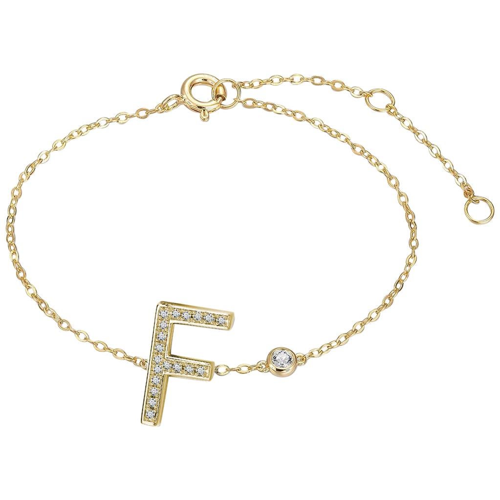 F Initial Bezel Chain Bracelet For Sale