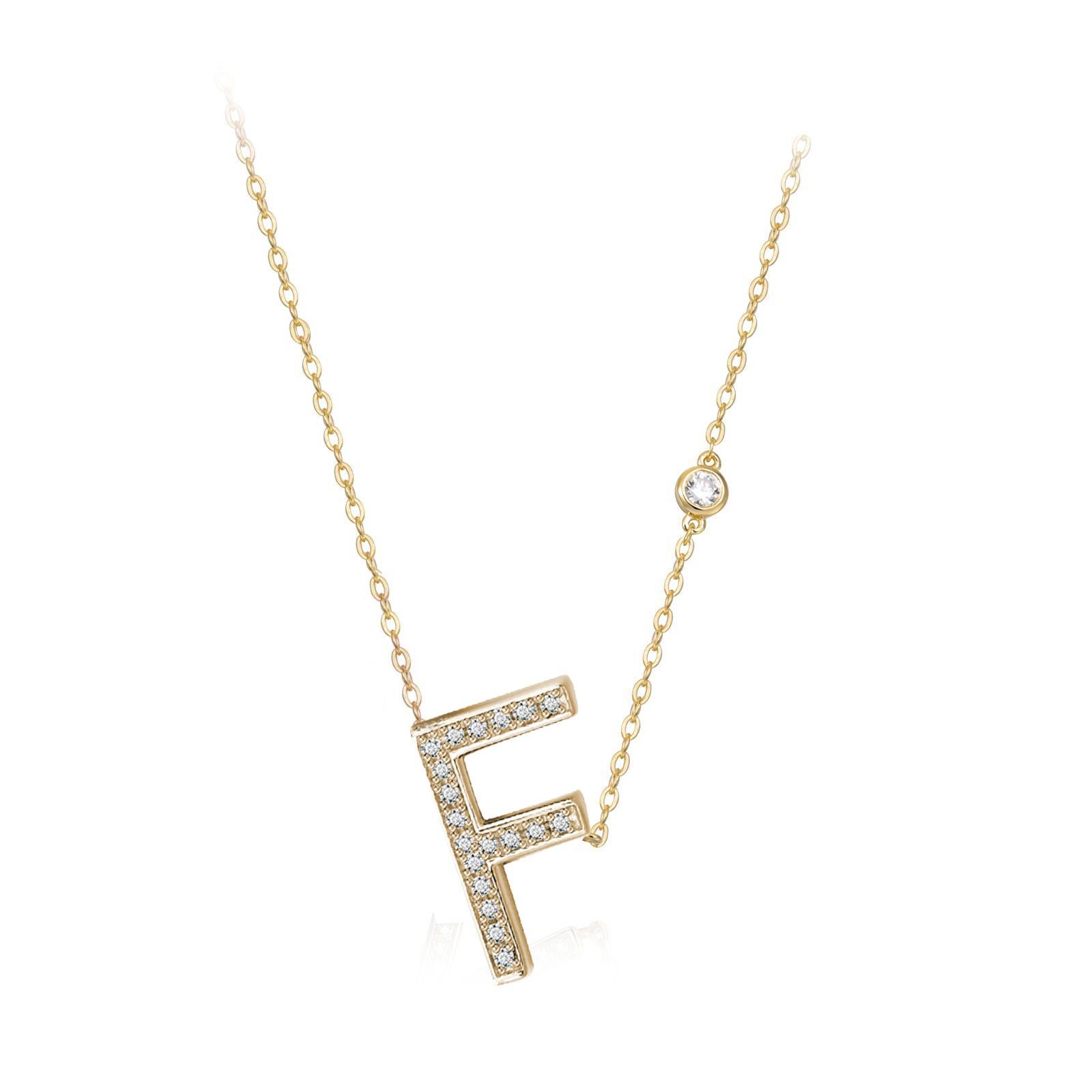 Modern F Initial Bezel Chain Necklace For Sale