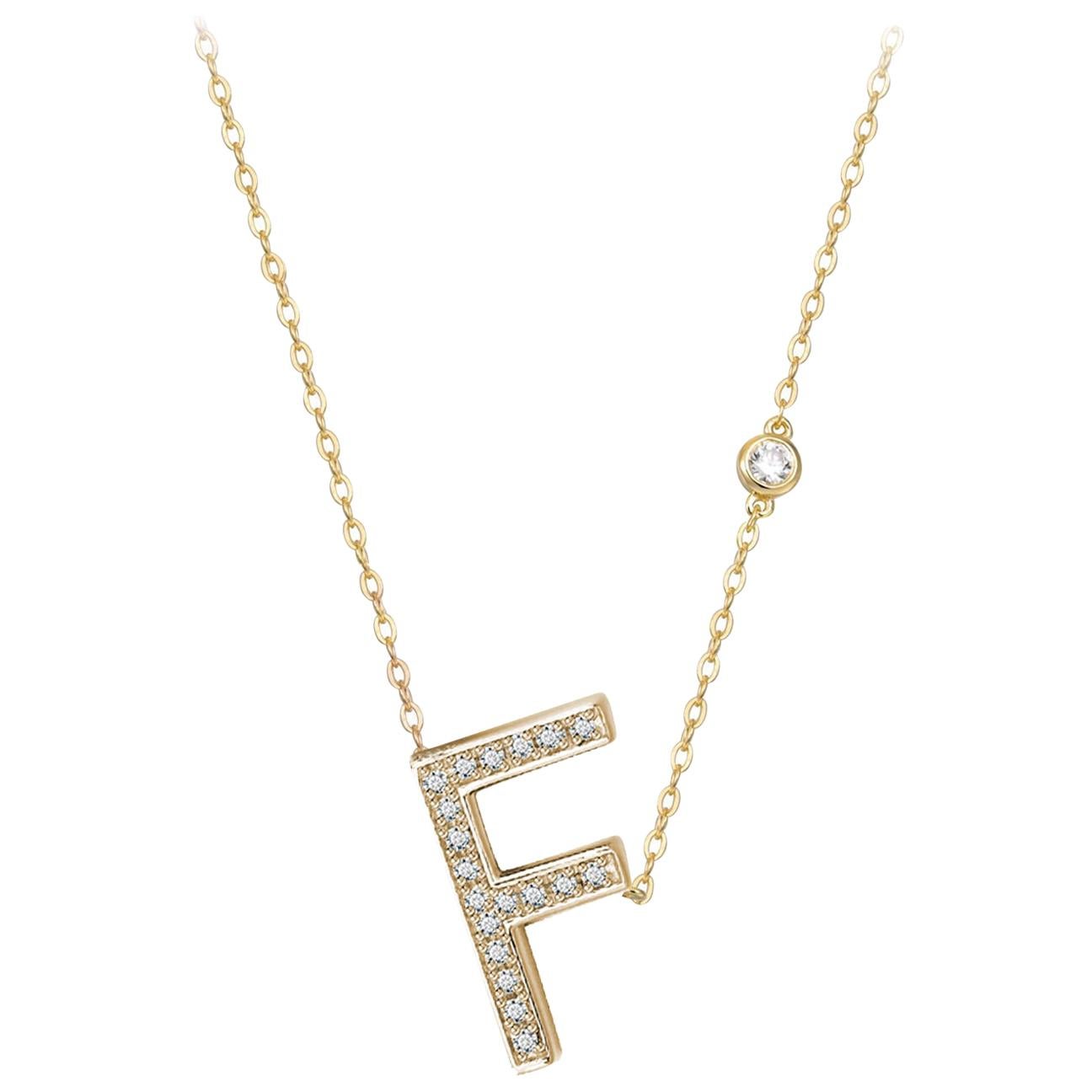 F Initial Bezel Chain Necklace For Sale